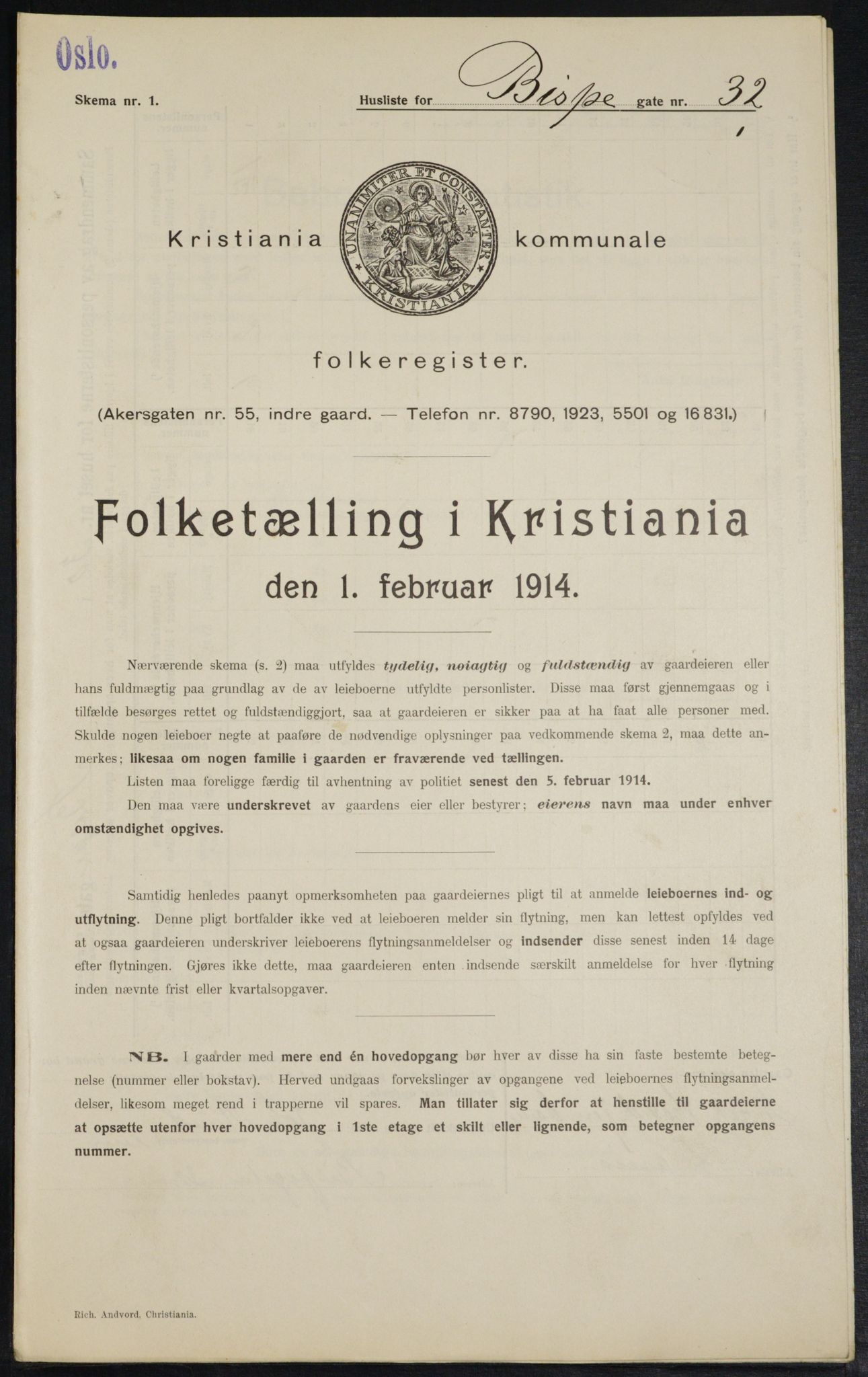 OBA, Municipal Census 1914 for Kristiania, 1914, p. 5436