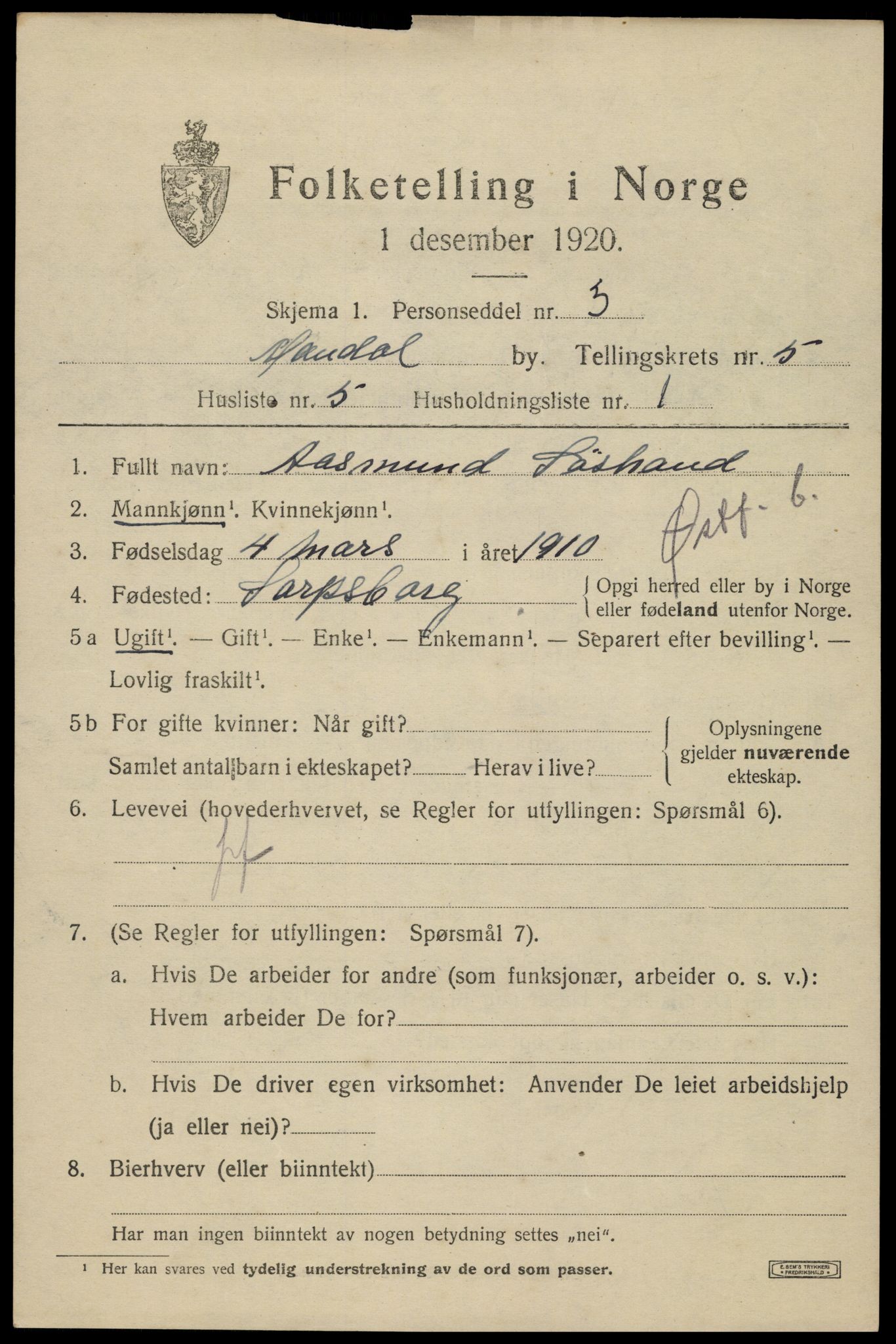 SAK, 1920 census for Mandal, 1920, p. 8239