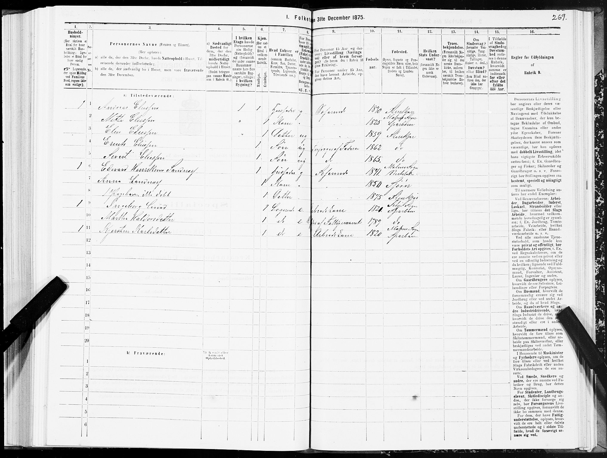 SAT, 1875 census for 1702B Steinkjer/Steinkjer, 1875, p. 269