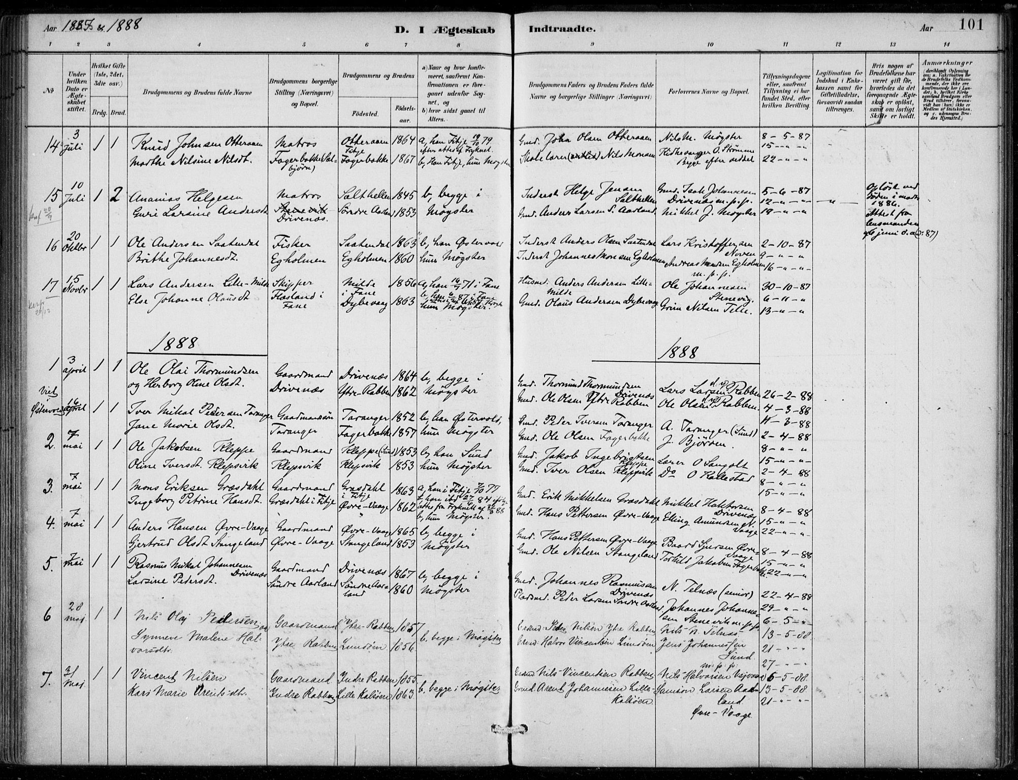 Sund sokneprestembete, AV/SAB-A-99930: Parish register (official) no. D 1, 1882-1899, p. 101