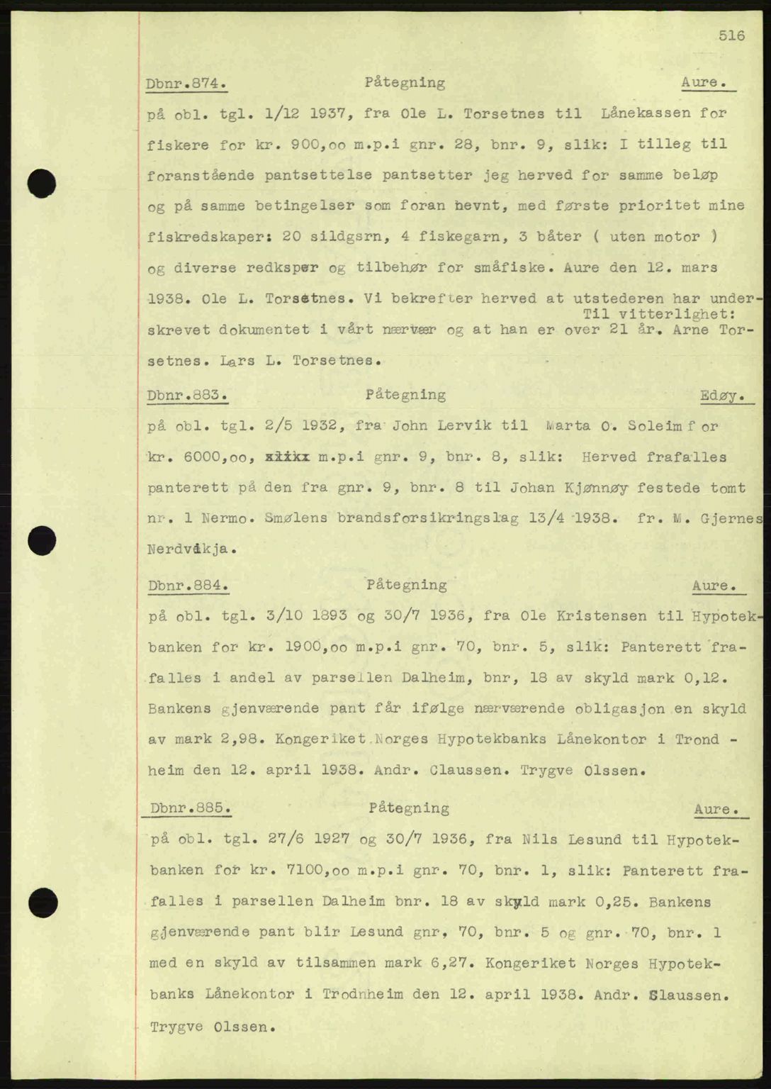 Nordmøre sorenskriveri, AV/SAT-A-4132/1/2/2Ca: Mortgage book no. C80, 1936-1939, Diary no: : 874/1938