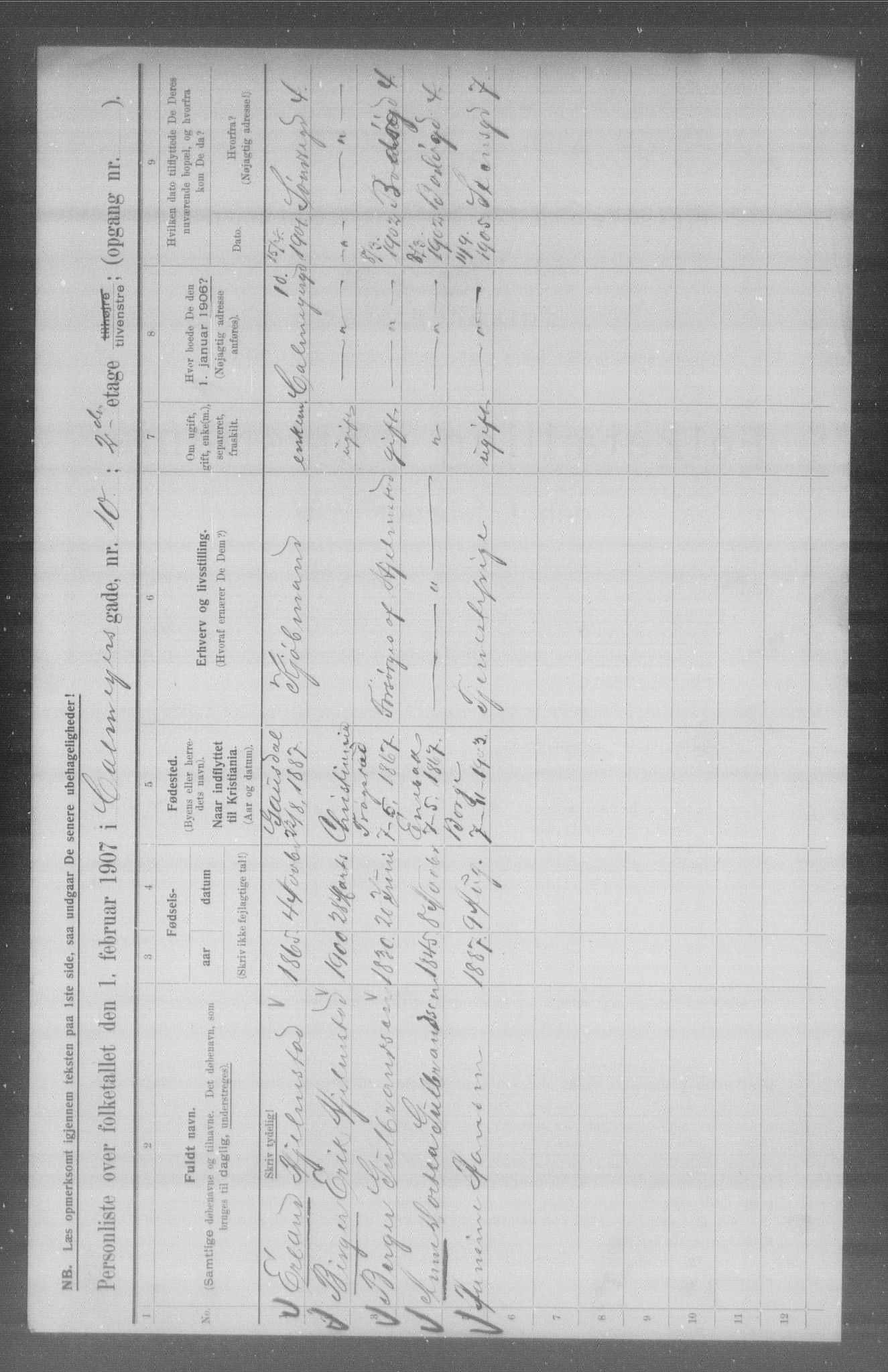 OBA, Municipal Census 1907 for Kristiania, 1907, p. 5846