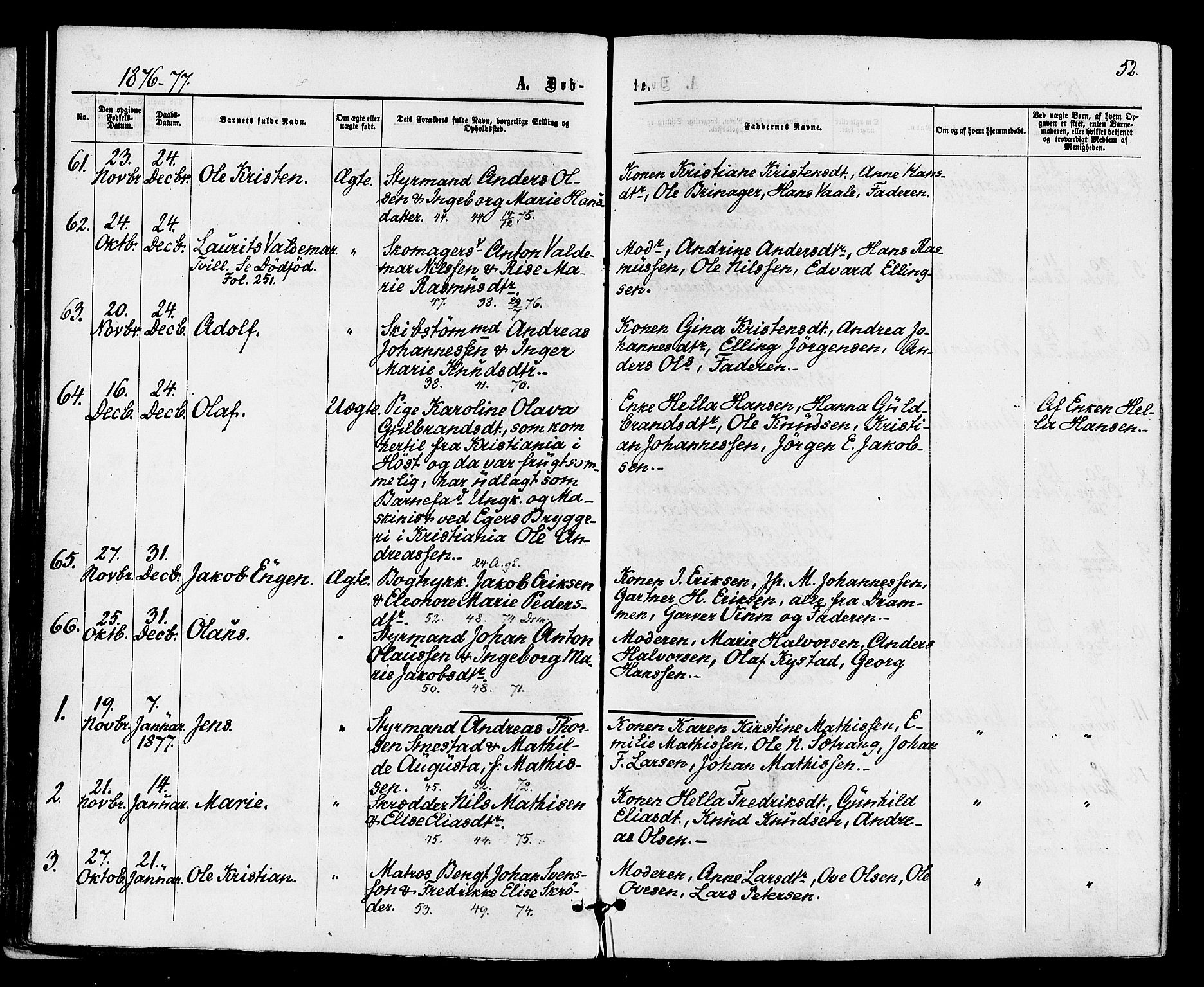 Holmestrand kirkebøker, AV/SAKO-A-346/F/Fa/L0003: Parish register (official) no. 3, 1867-1879, p. 52