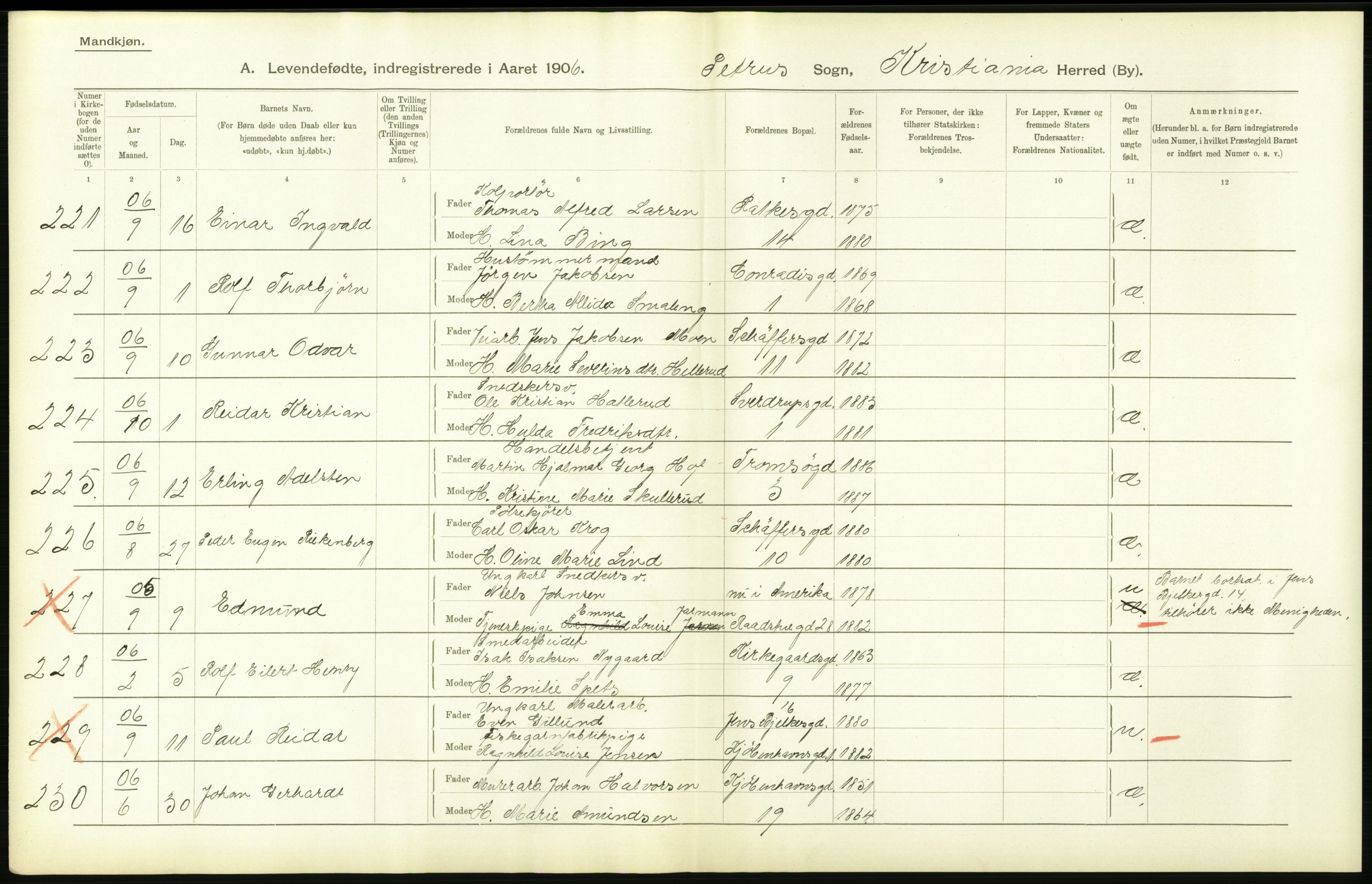 Statistisk sentralbyrå, Sosiodemografiske emner, Befolkning, AV/RA-S-2228/D/Df/Dfa/Dfad/L0007: Kristiania: Levendefødte menn og kvinner., 1906, p. 680