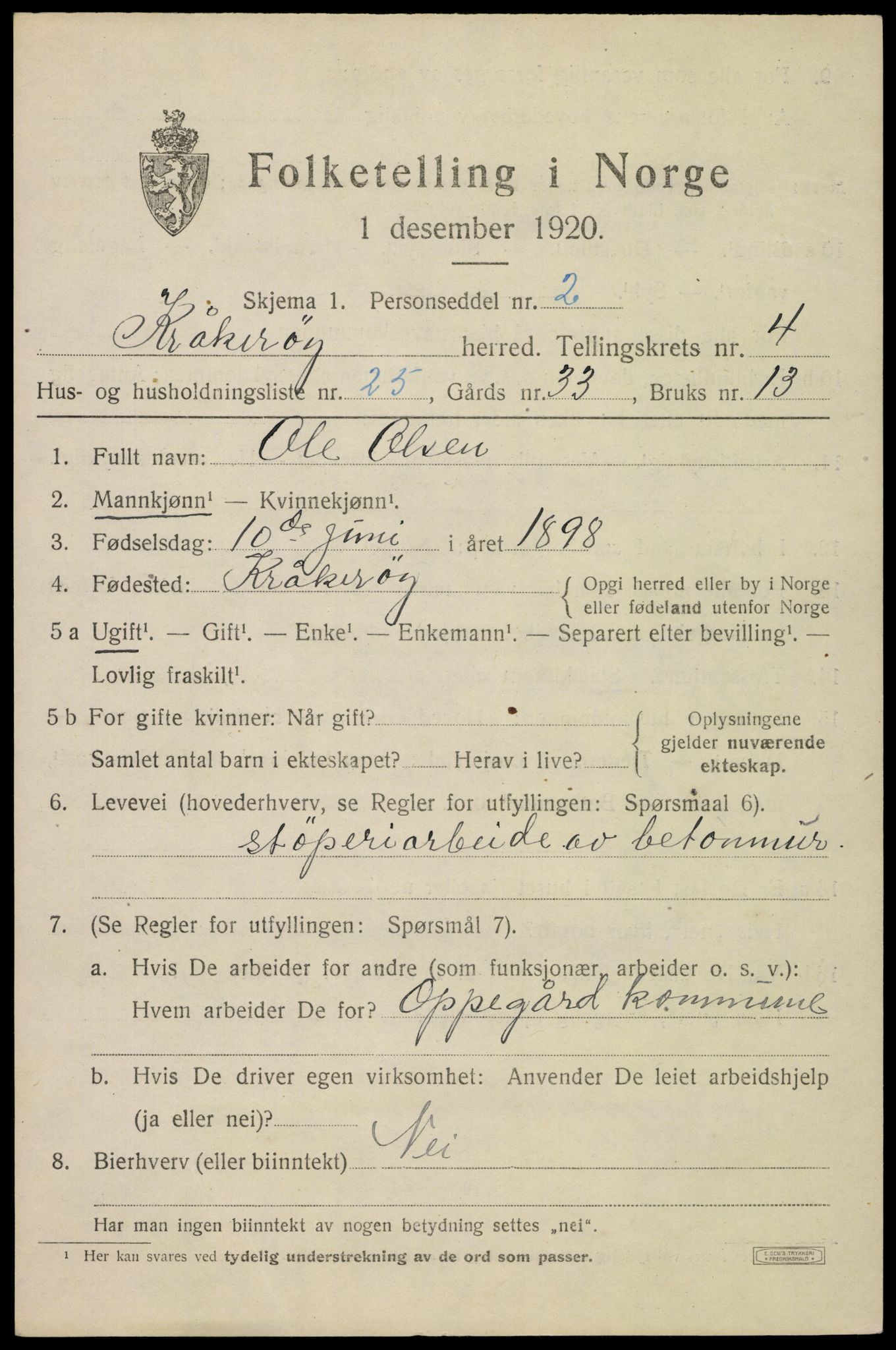 SAO, 1920 census for Kråkerøy, 1920, p. 5694