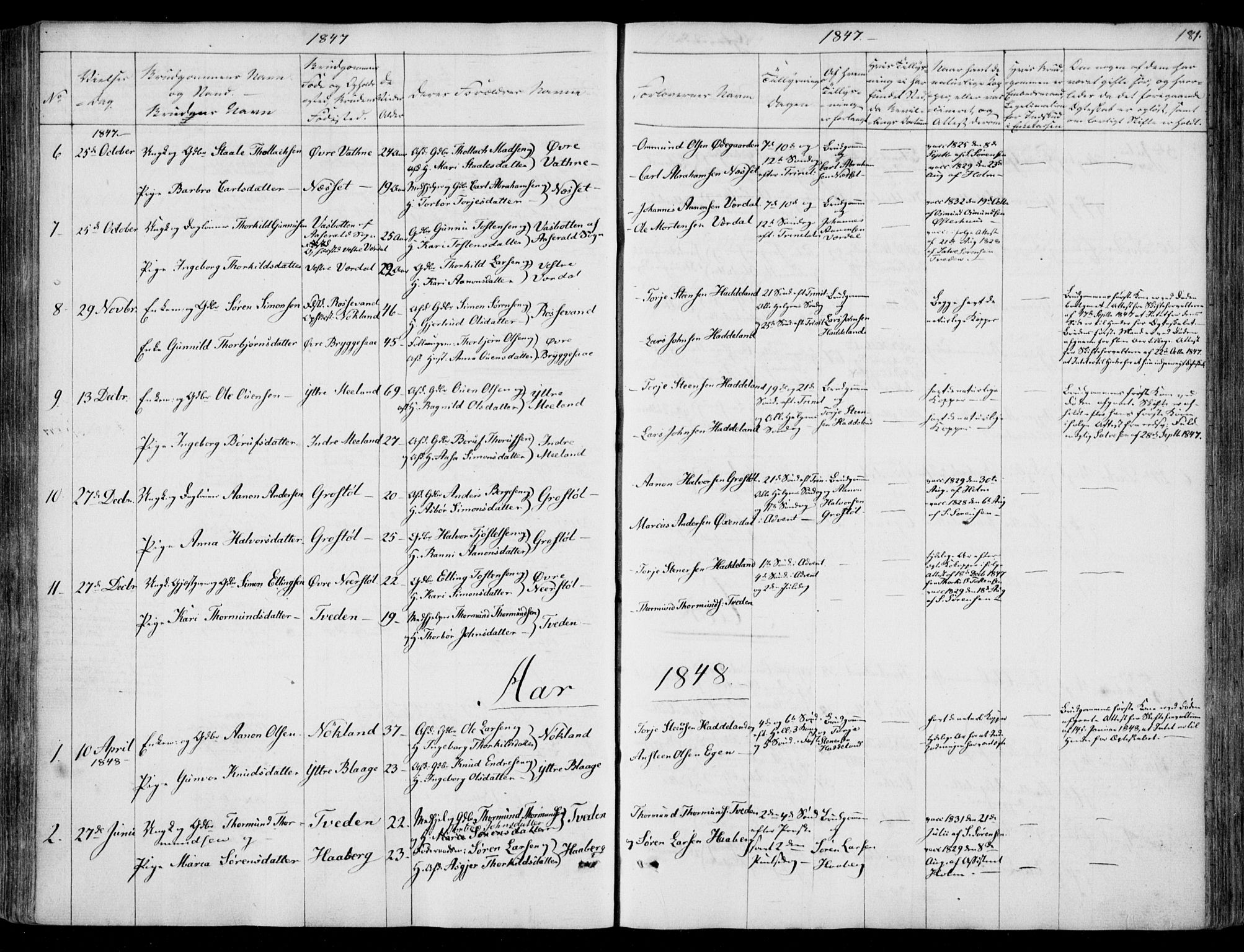 Hægebostad sokneprestkontor, AV/SAK-1111-0024/F/Fa/Fab/L0002: Parish register (official) no. A 2, 1836-1872, p. 181