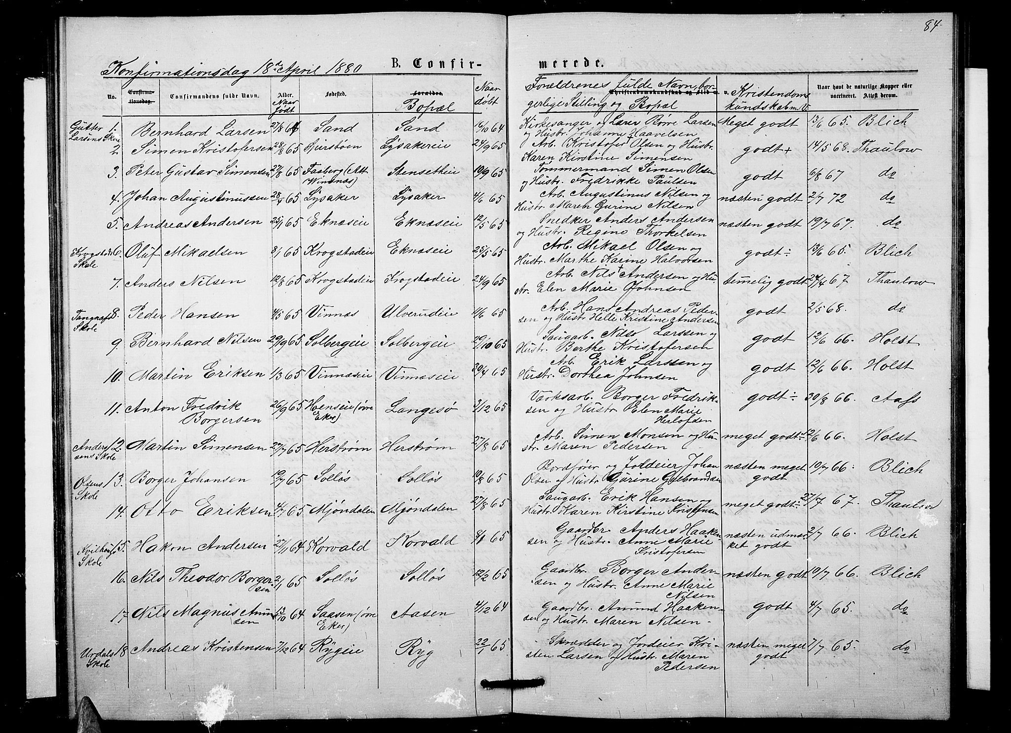 Nedre Eiker kirkebøker, SAKO/A-612/G/Ga/L0001: Parish register (copy) no. 1, 1873-1880, p. 84