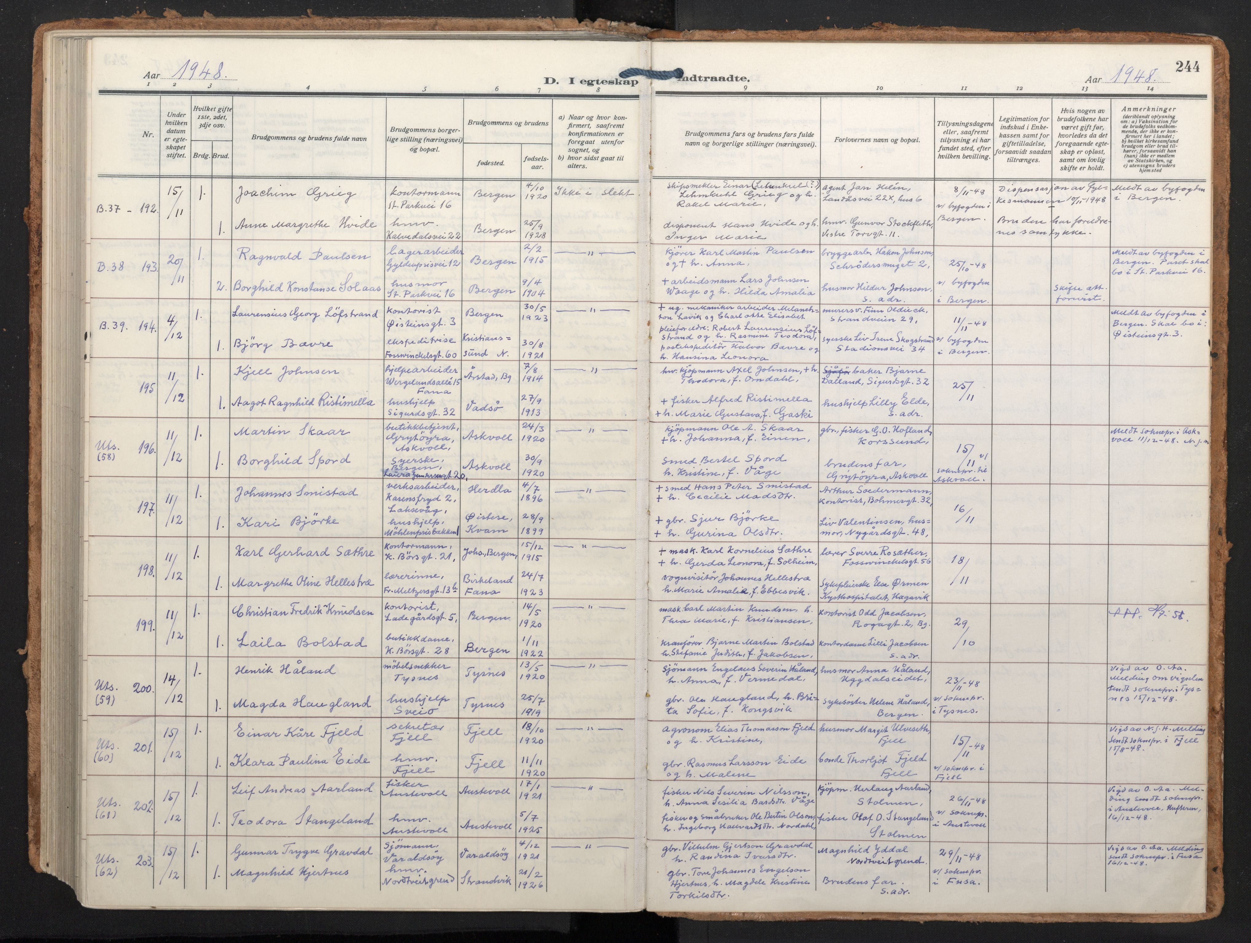 Johanneskirken sokneprestembete, AV/SAB-A-76001/H/Haa/L0014: Parish register (official) no. D 3, 1929-1949, p. 243b-244a