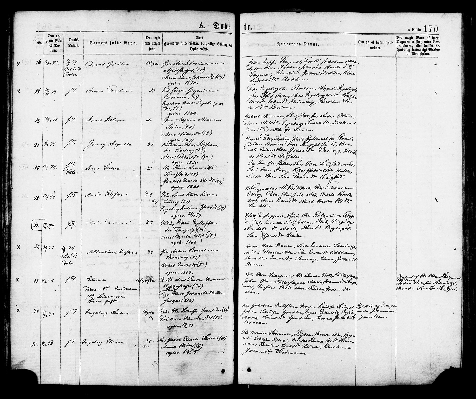 Ministerialprotokoller, klokkerbøker og fødselsregistre - Sør-Trøndelag, SAT/A-1456/634/L0532: Parish register (official) no. 634A08, 1871-1881, p. 170