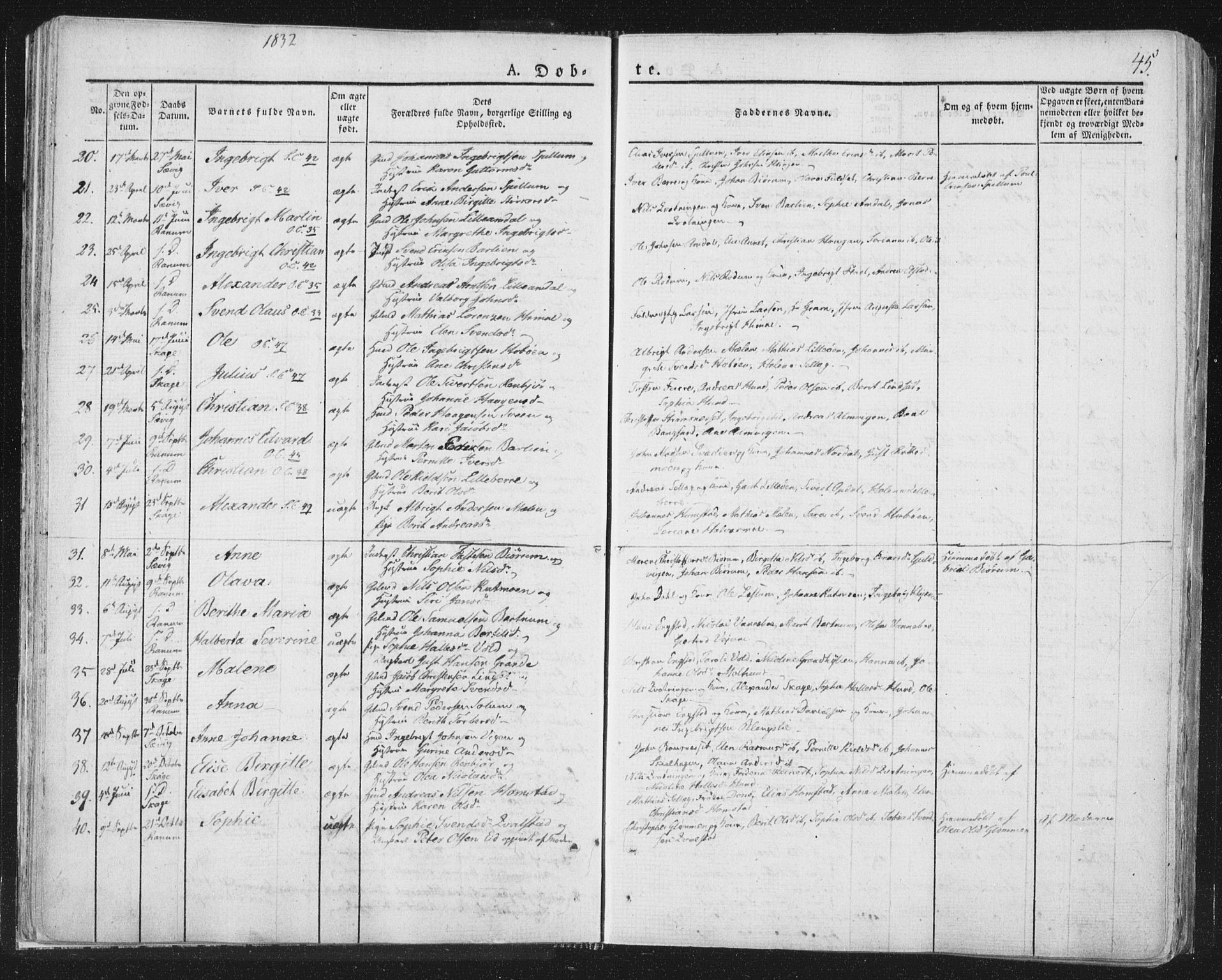 Ministerialprotokoller, klokkerbøker og fødselsregistre - Nord-Trøndelag, AV/SAT-A-1458/764/L0551: Parish register (official) no. 764A07a, 1824-1864, p. 45