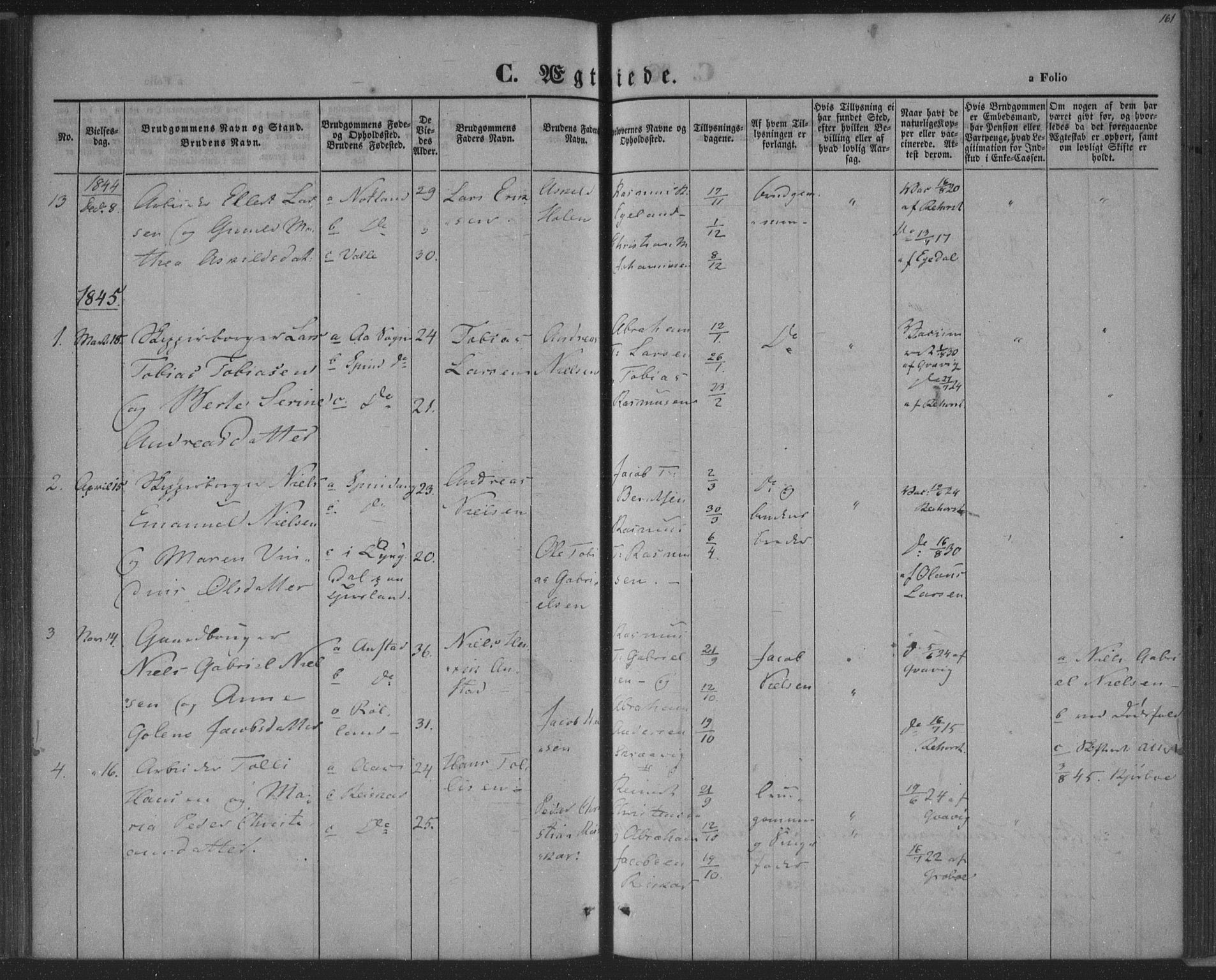 Herad sokneprestkontor, SAK/1111-0018/F/Fa/Fab/L0003: Parish register (official) no. A 3, 1844-1853, p. 161