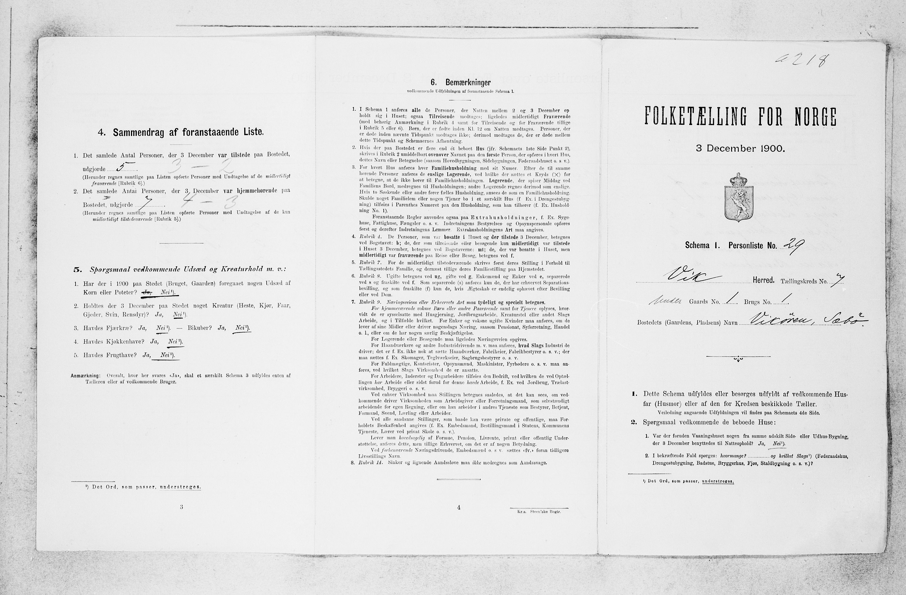 SAB, 1900 census for Vik, 1900, p. 711