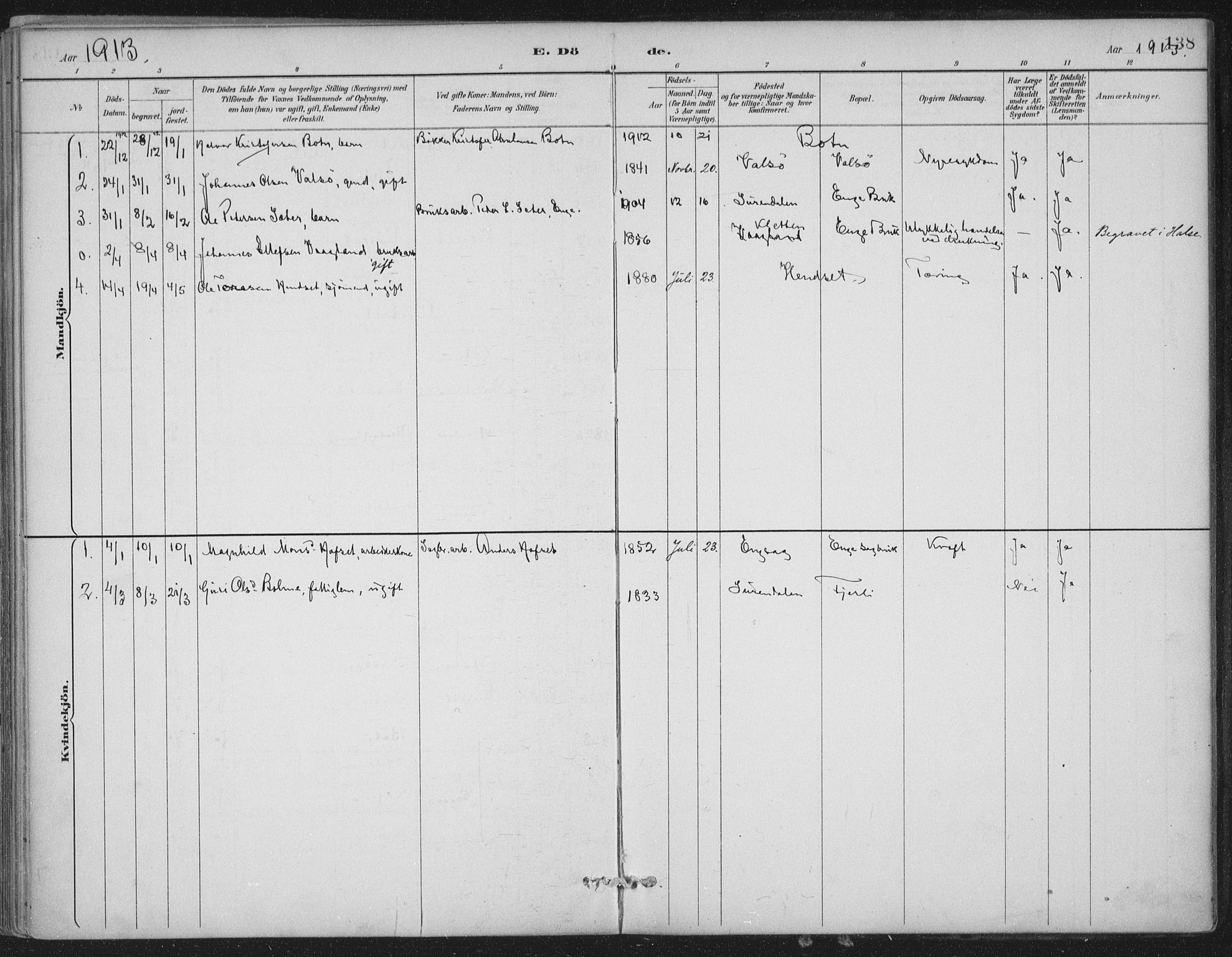 Ministerialprotokoller, klokkerbøker og fødselsregistre - Møre og Romsdal, SAT/A-1454/580/L0925: Parish register (official) no. 580A02, 1888-1913, p. 138