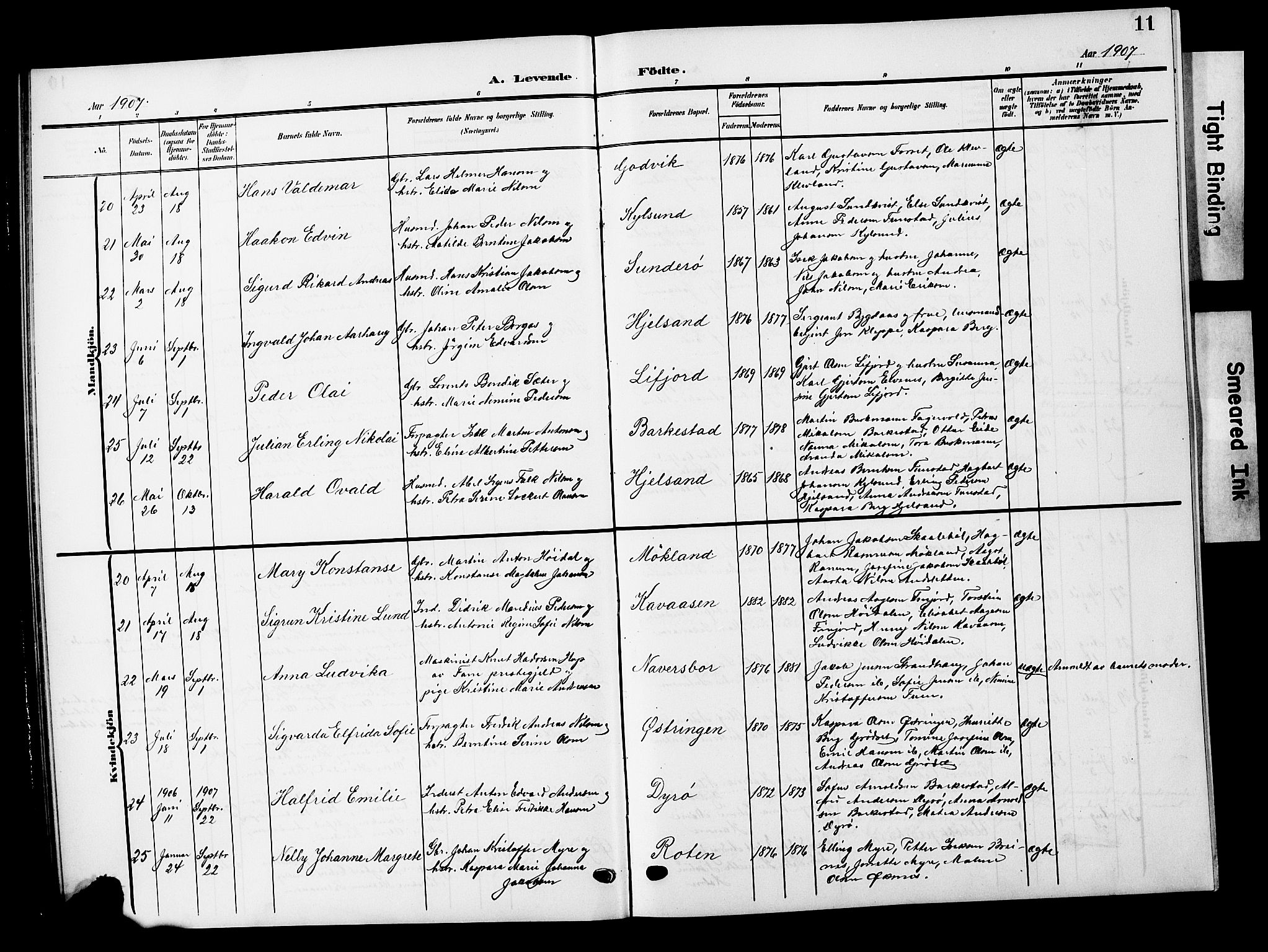 Ministerialprotokoller, klokkerbøker og fødselsregistre - Nordland, AV/SAT-A-1459/893/L1350: Parish register (copy) no. 893C05, 1906-1927, p. 11