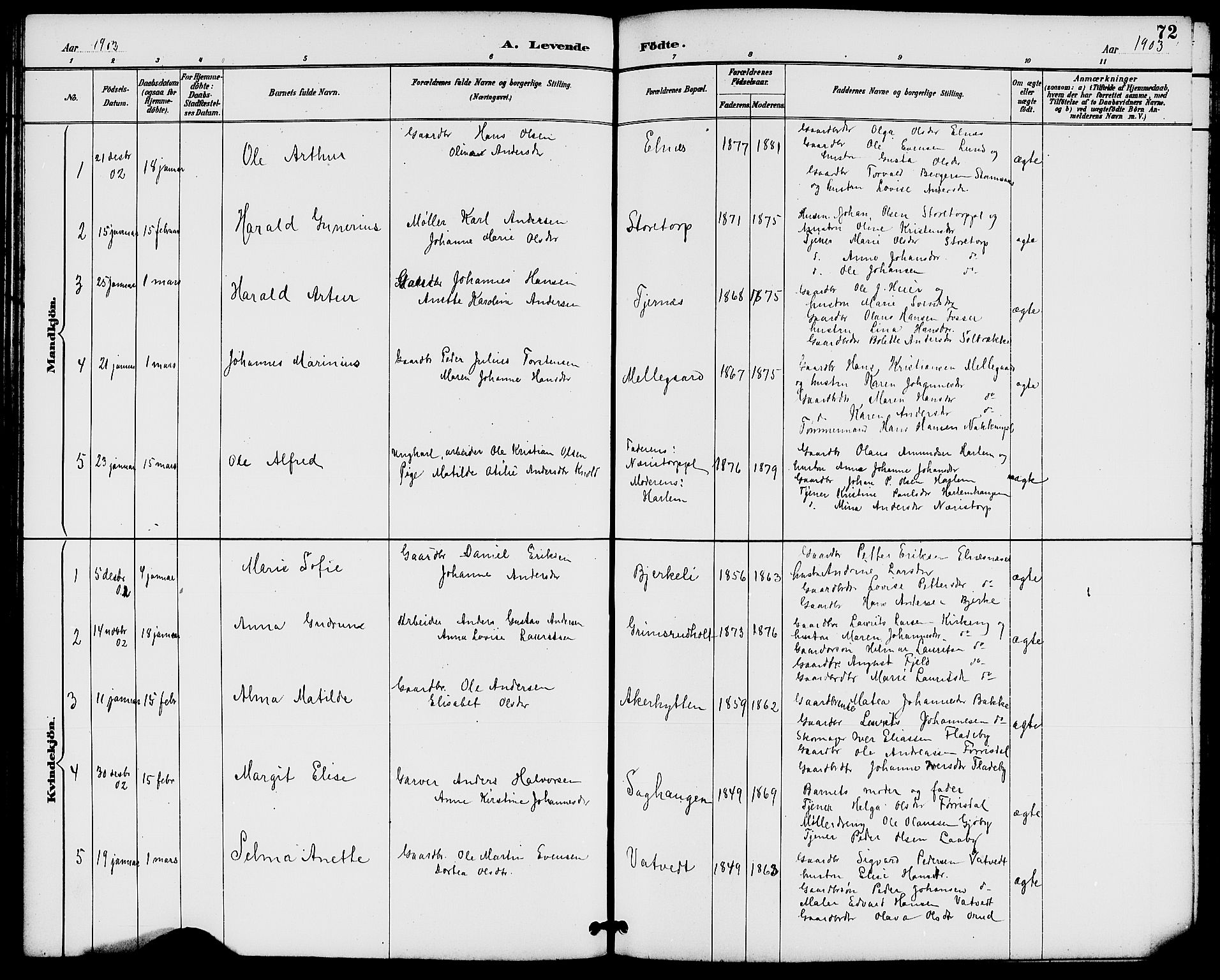 Rakkestad prestekontor Kirkebøker, AV/SAO-A-2008/G/Gb/L0001: Parish register (copy) no. II 1, 1887-1909, p. 72