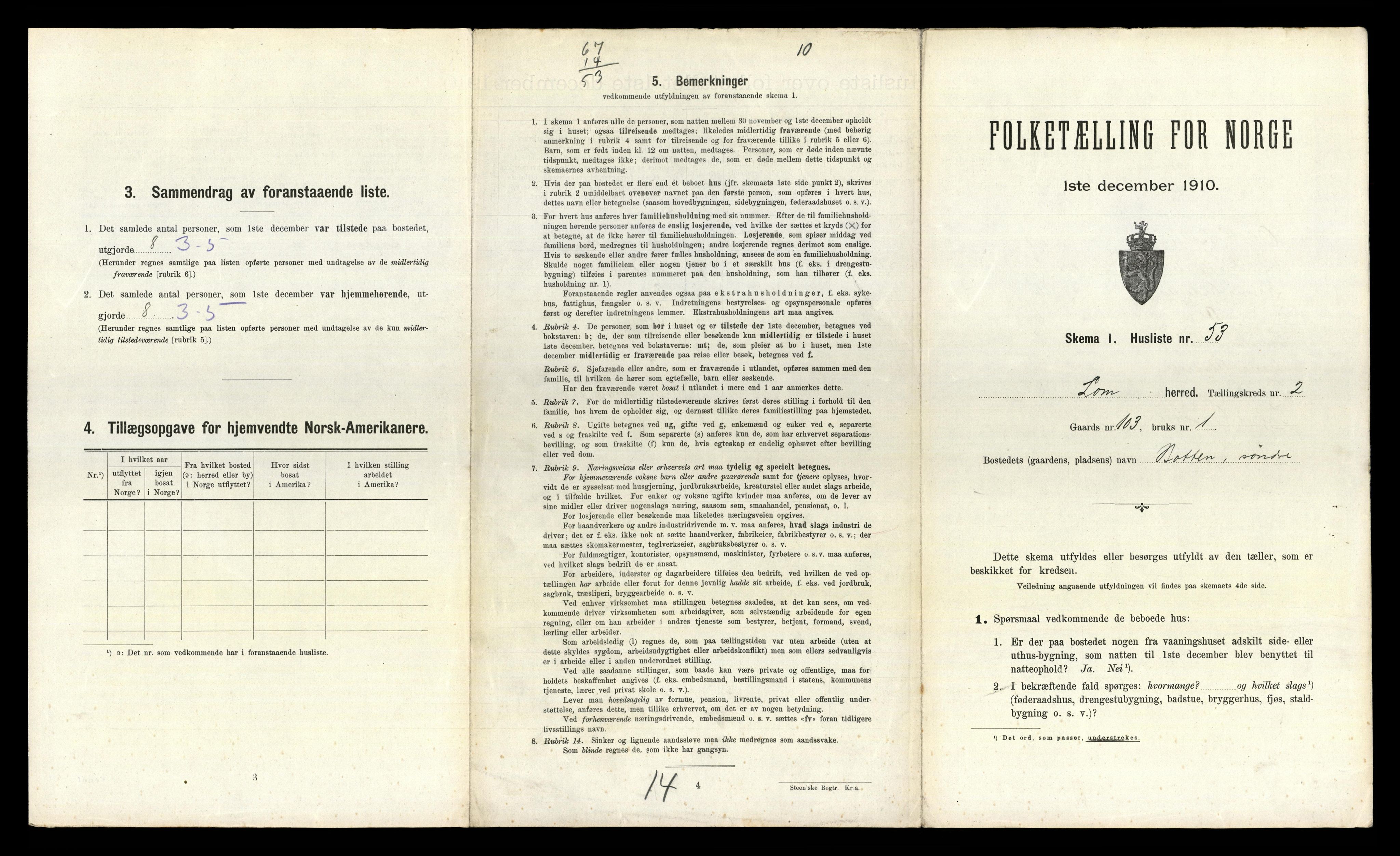 RA, 1910 census for Lom, 1910, p. 323