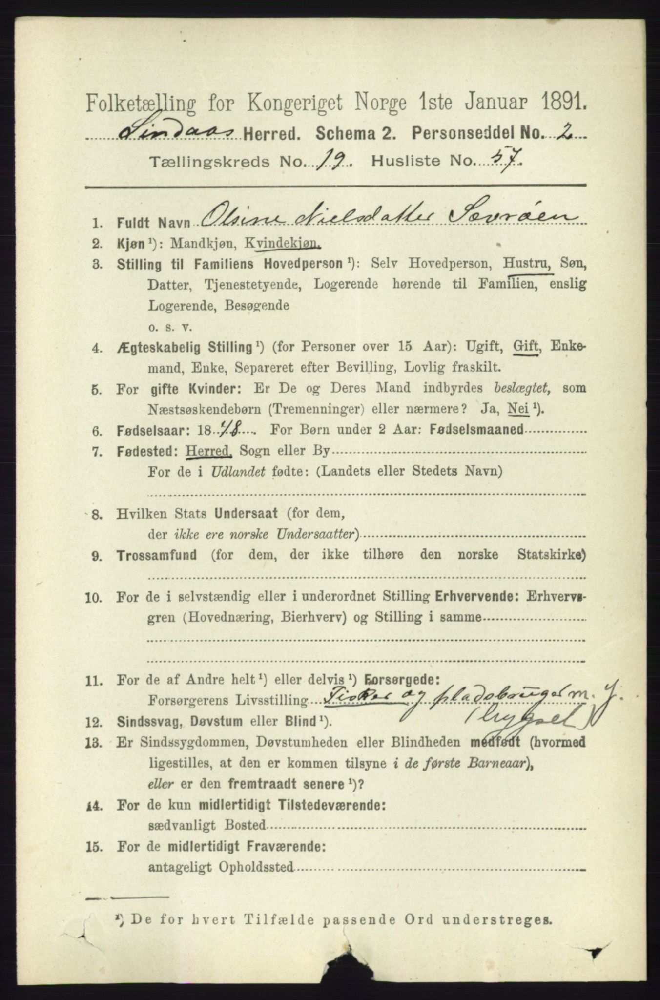 RA, 1891 census for 1263 Lindås, 1891, p. 7269