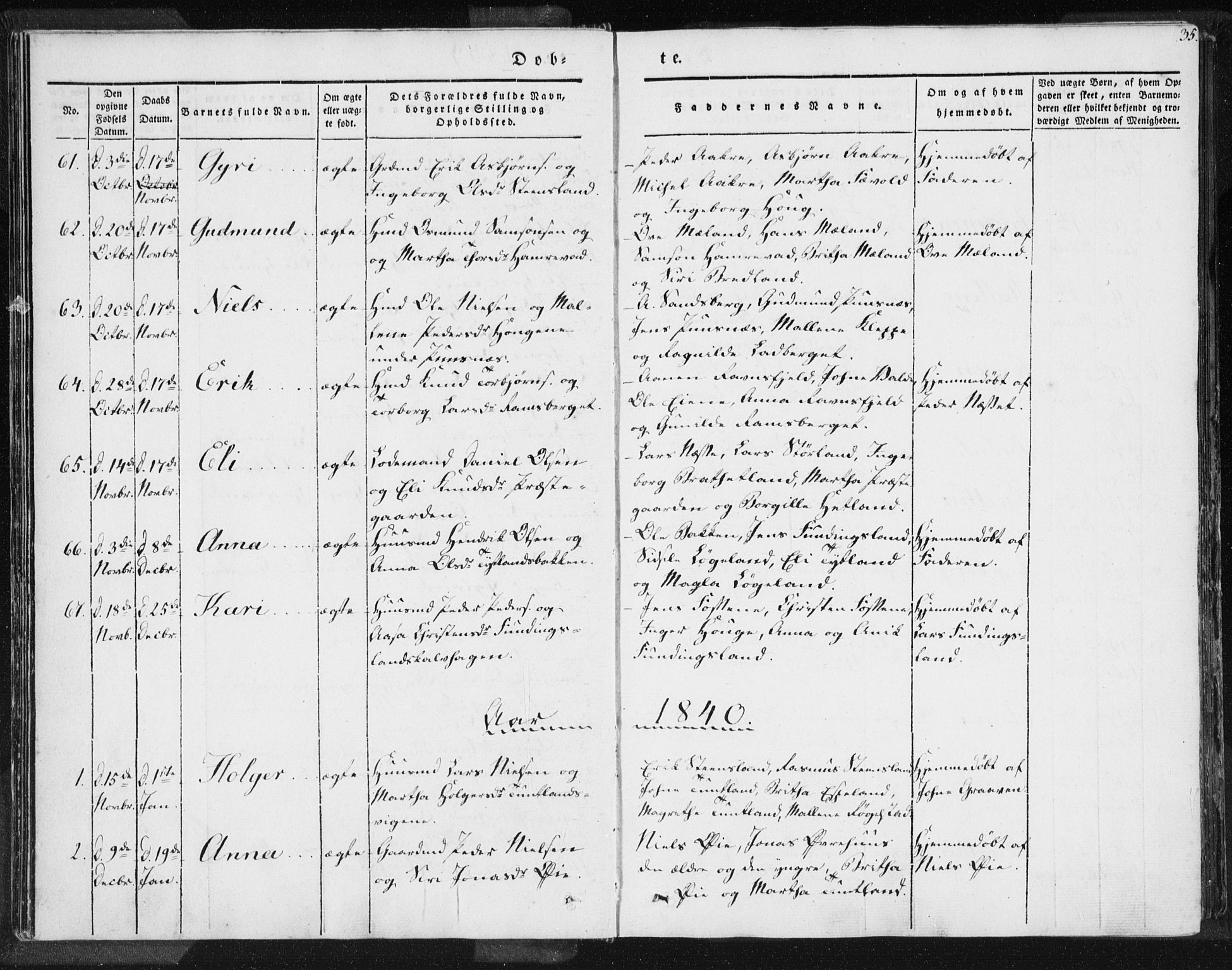 Hjelmeland sokneprestkontor, AV/SAST-A-101843/01/IV/L0006: Parish register (official) no. A 6, 1834-1845, p. 35