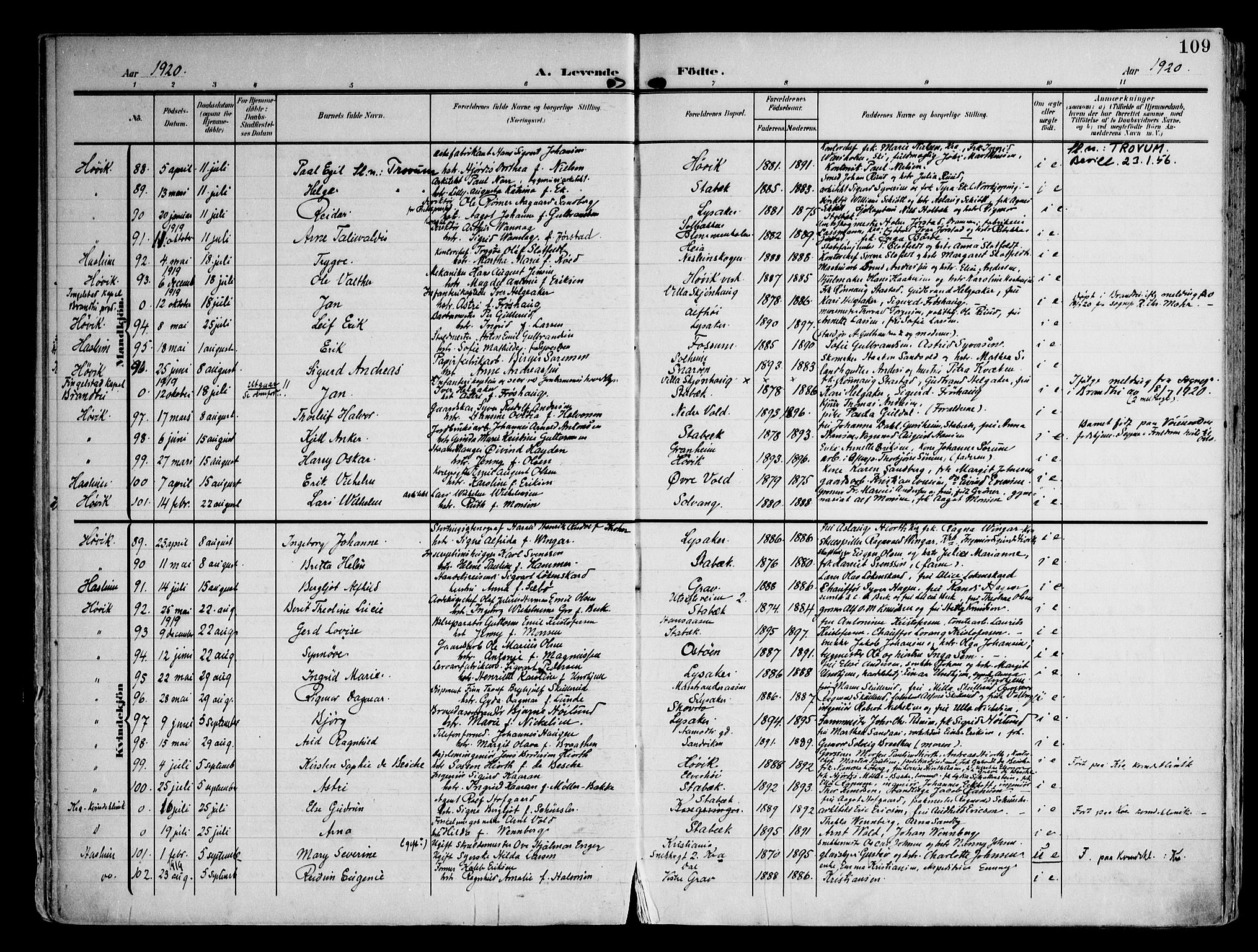 Østre Bærum prestekontor Kirkebøker, SAO/A-10887/F/Fa/L0001: Parish register (official) no. 1, 1905-1924, p. 109