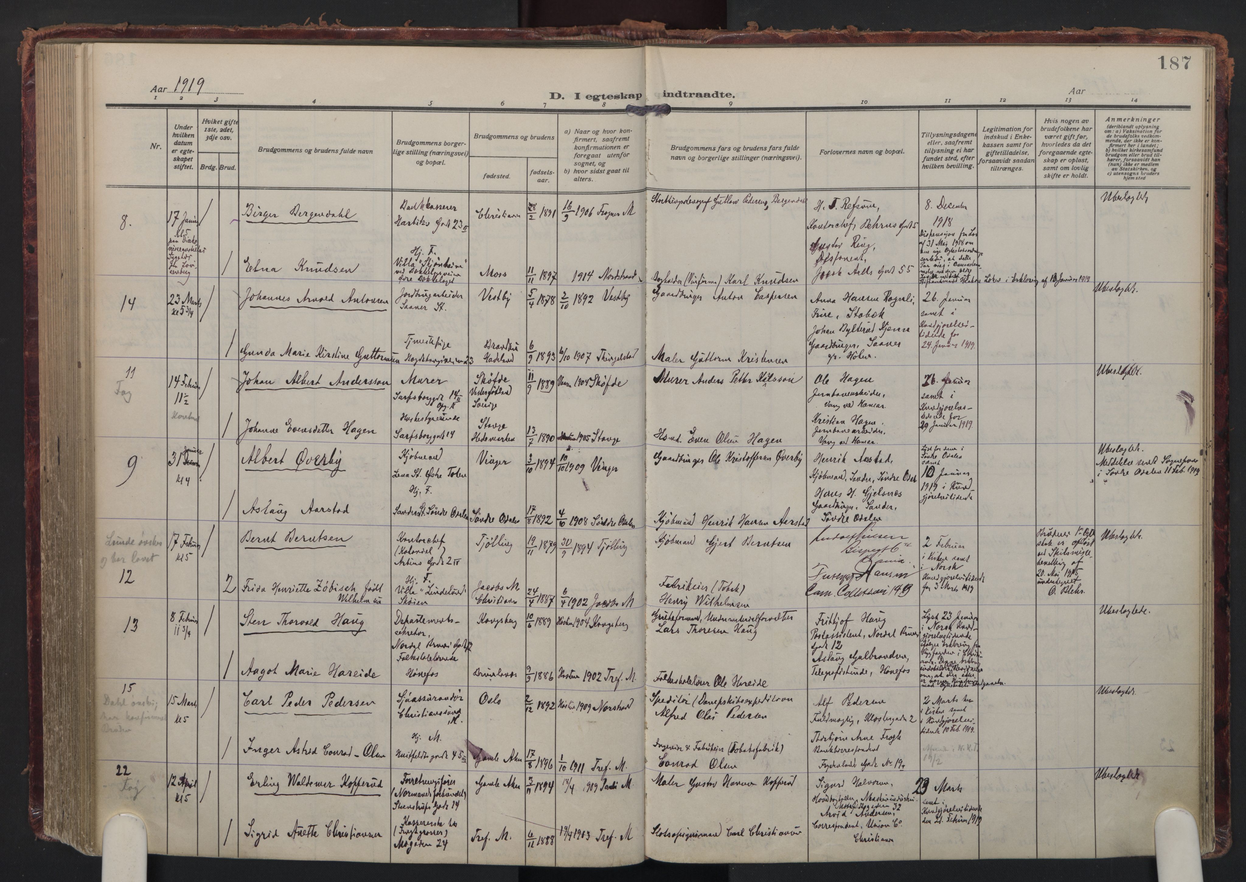 Trefoldighet prestekontor Kirkebøker, AV/SAO-A-10882/F/Fc/L0007: Parish register (official) no. III 7, 1914-1920, p. 187