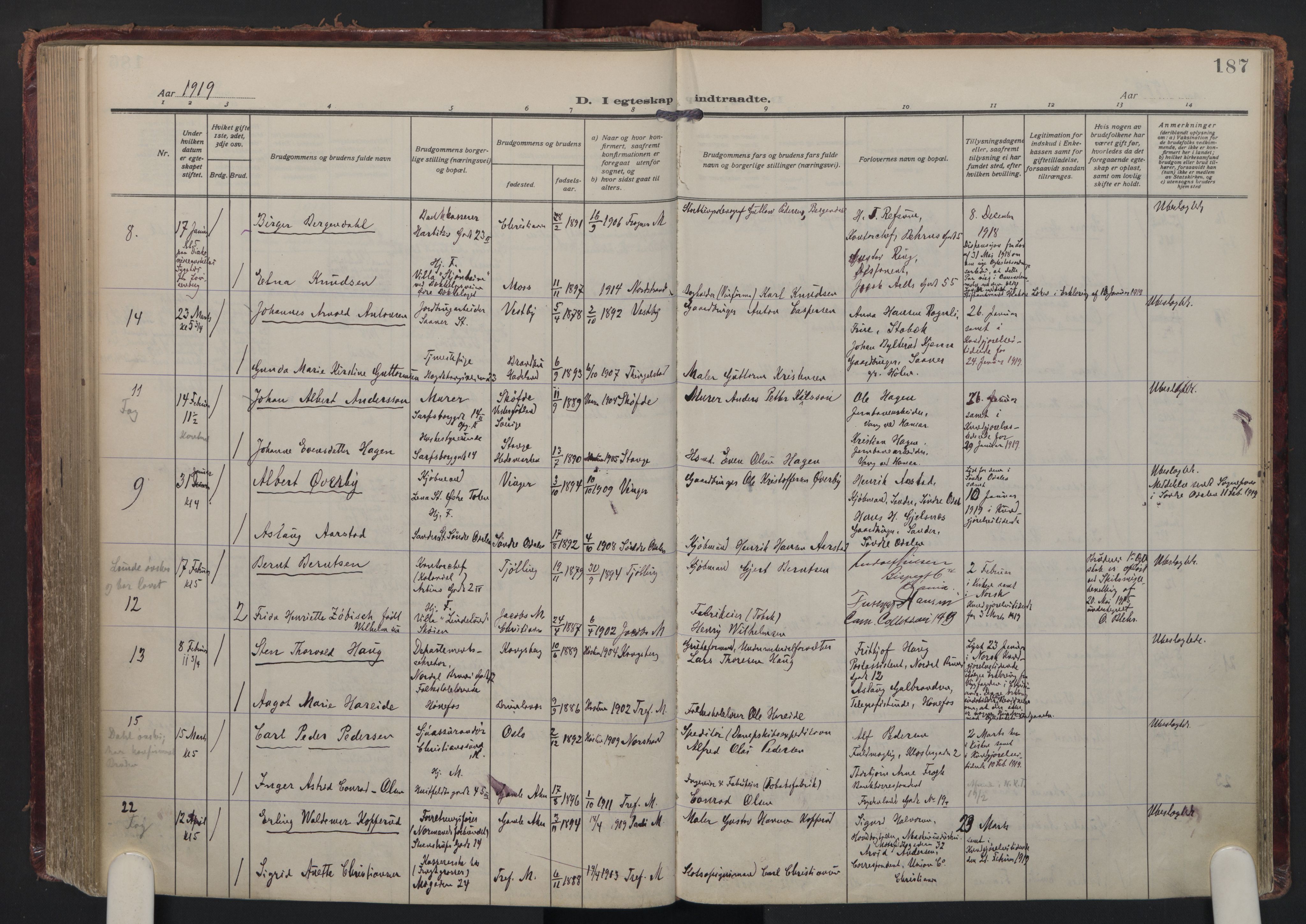 Trefoldighet prestekontor Kirkebøker, SAO/A-10882/F/Fc/L0007: Parish register (official) no. III 7, 1914-1920, p. 187