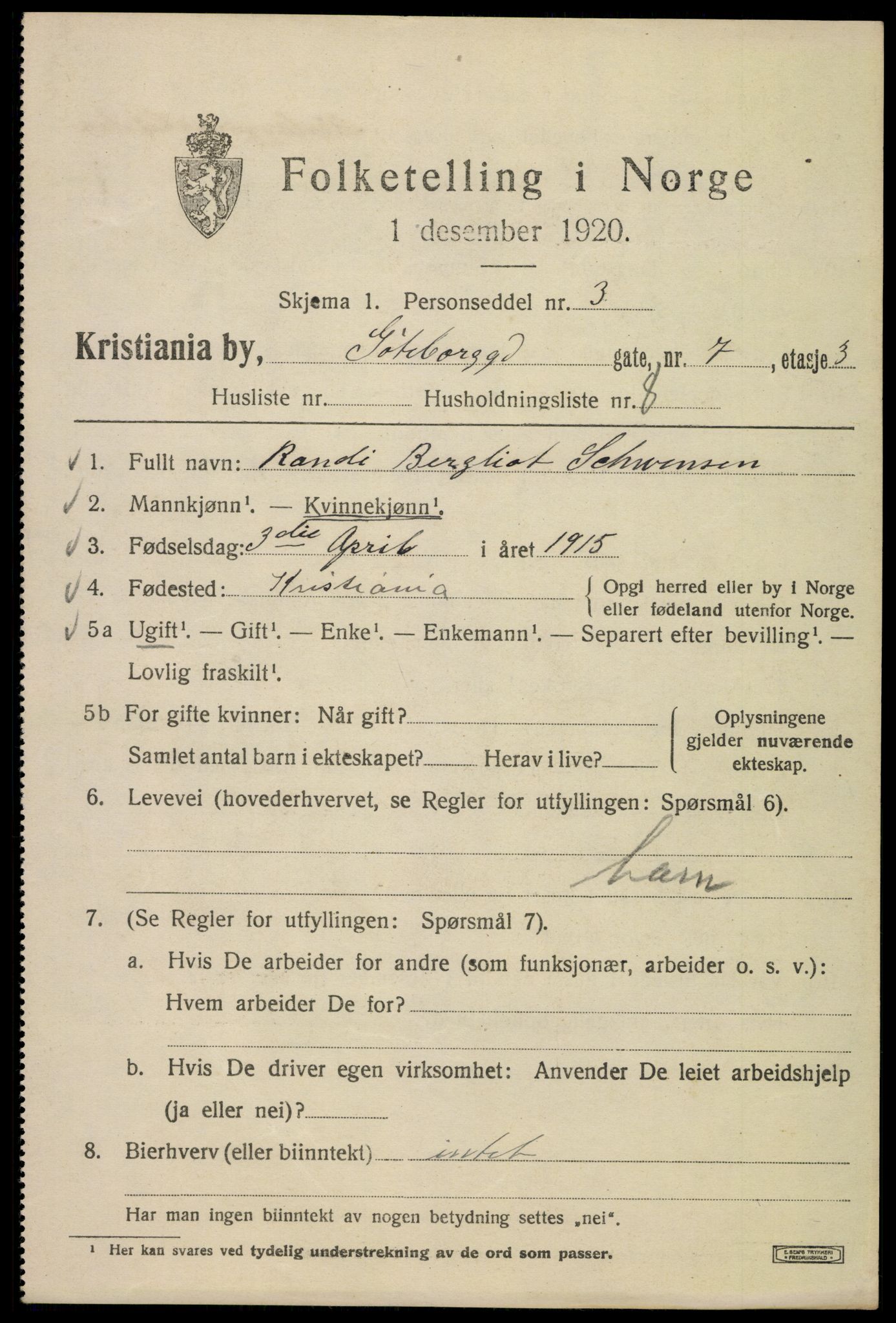 SAO, 1920 census for Kristiania, 1920, p. 262881