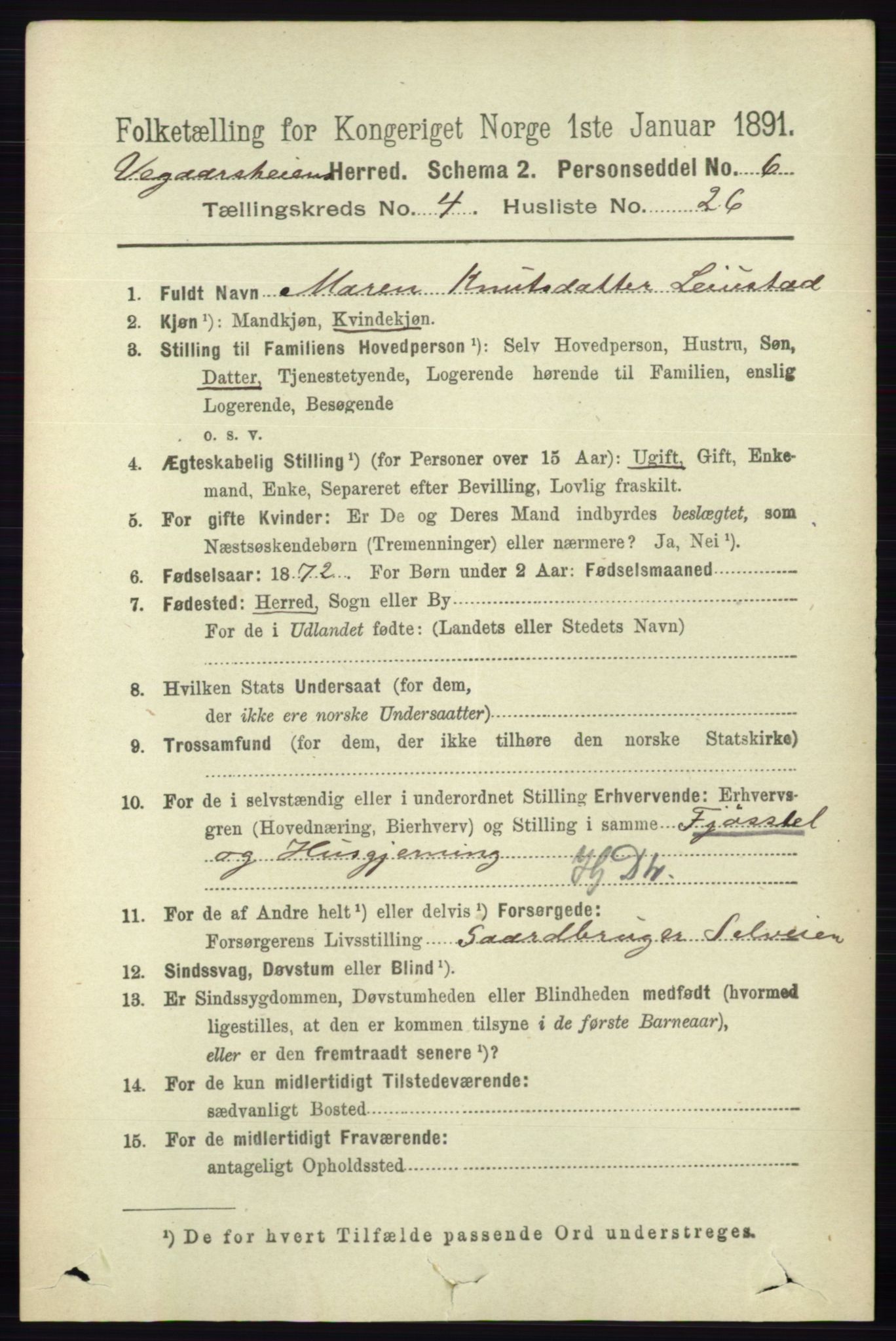 RA, 1891 census for 0912 Vegårshei, 1891, p. 939