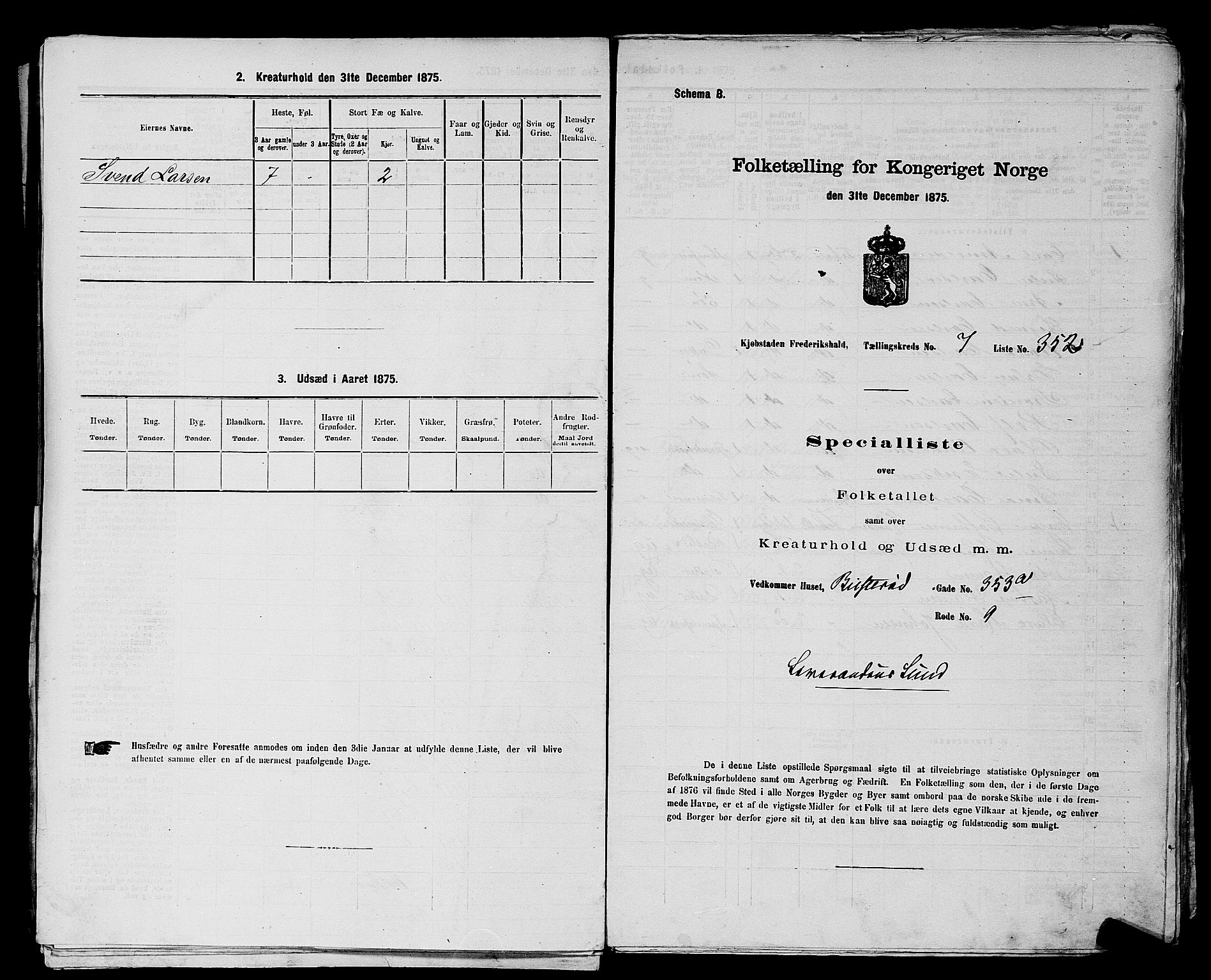 RA, 1875 census for 0101P Fredrikshald, 1875, p. 857