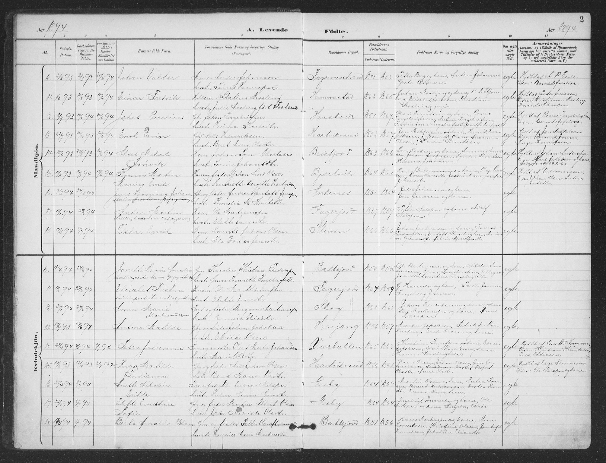 Ministerialprotokoller, klokkerbøker og fødselsregistre - Nordland, AV/SAT-A-1459/866/L0939: Parish register (official) no. 866A02, 1894-1906, p. 2