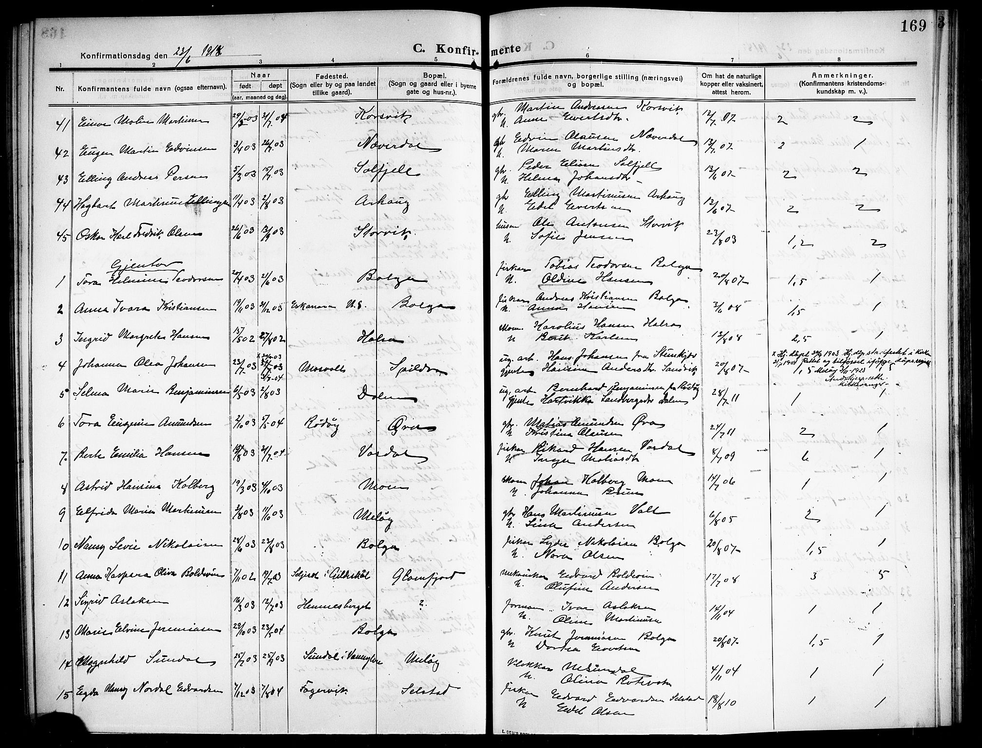 Ministerialprotokoller, klokkerbøker og fødselsregistre - Nordland, SAT/A-1459/843/L0639: Parish register (copy) no. 843C08, 1908-1924, p. 169