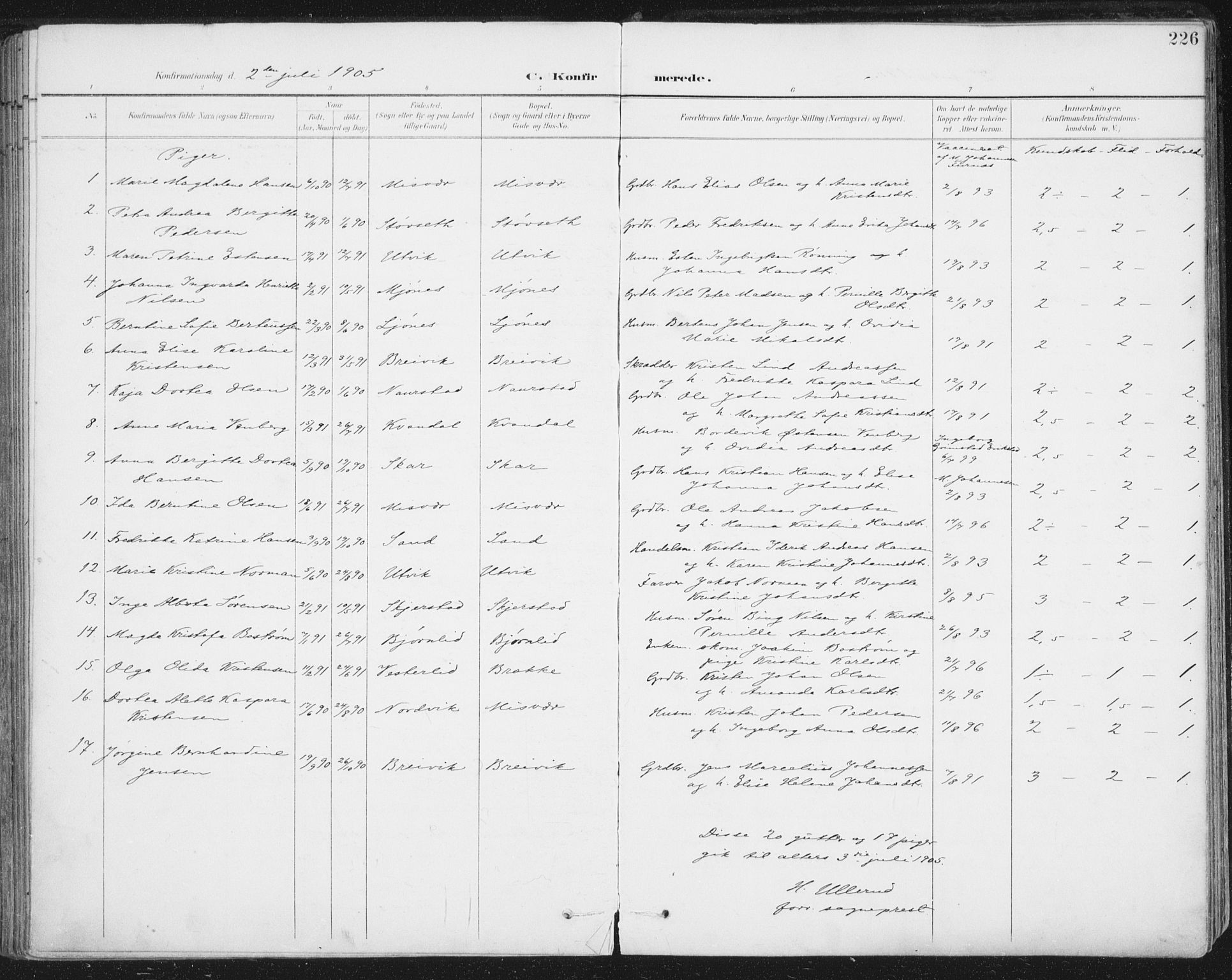 Ministerialprotokoller, klokkerbøker og fødselsregistre - Nordland, AV/SAT-A-1459/852/L0741: Parish register (official) no. 852A11, 1894-1917, p. 226