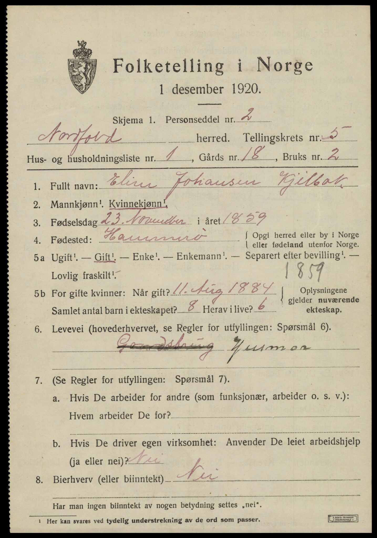 SAT, 1920 census for Nordfold, 1920, p. 2435