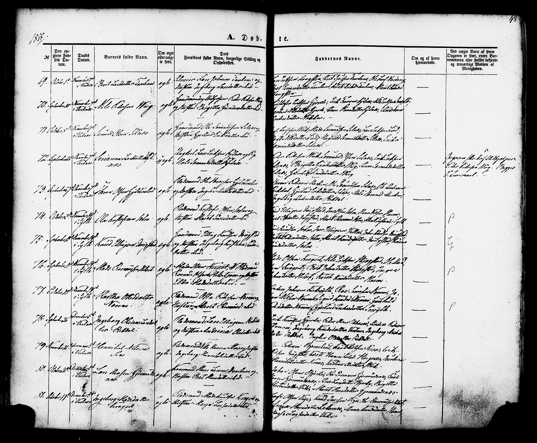 Ministerialprotokoller, klokkerbøker og fødselsregistre - Møre og Romsdal, AV/SAT-A-1454/539/L0529: Parish register (official) no. 539A02, 1848-1872, p. 48