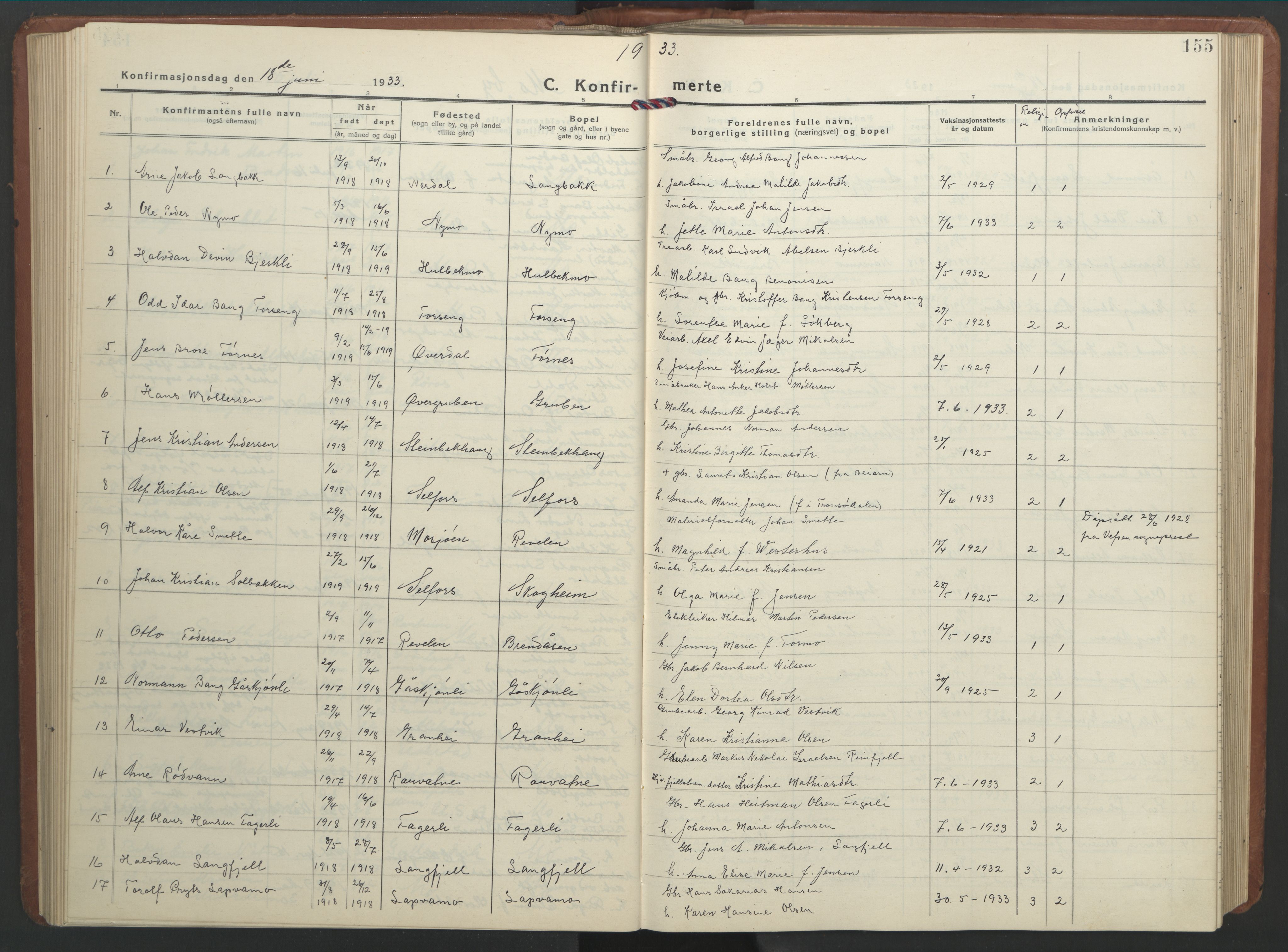 Ministerialprotokoller, klokkerbøker og fødselsregistre - Nordland, SAT/A-1459/827/L0425: Parish register (copy) no. 827C14, 1931-1946, p. 155