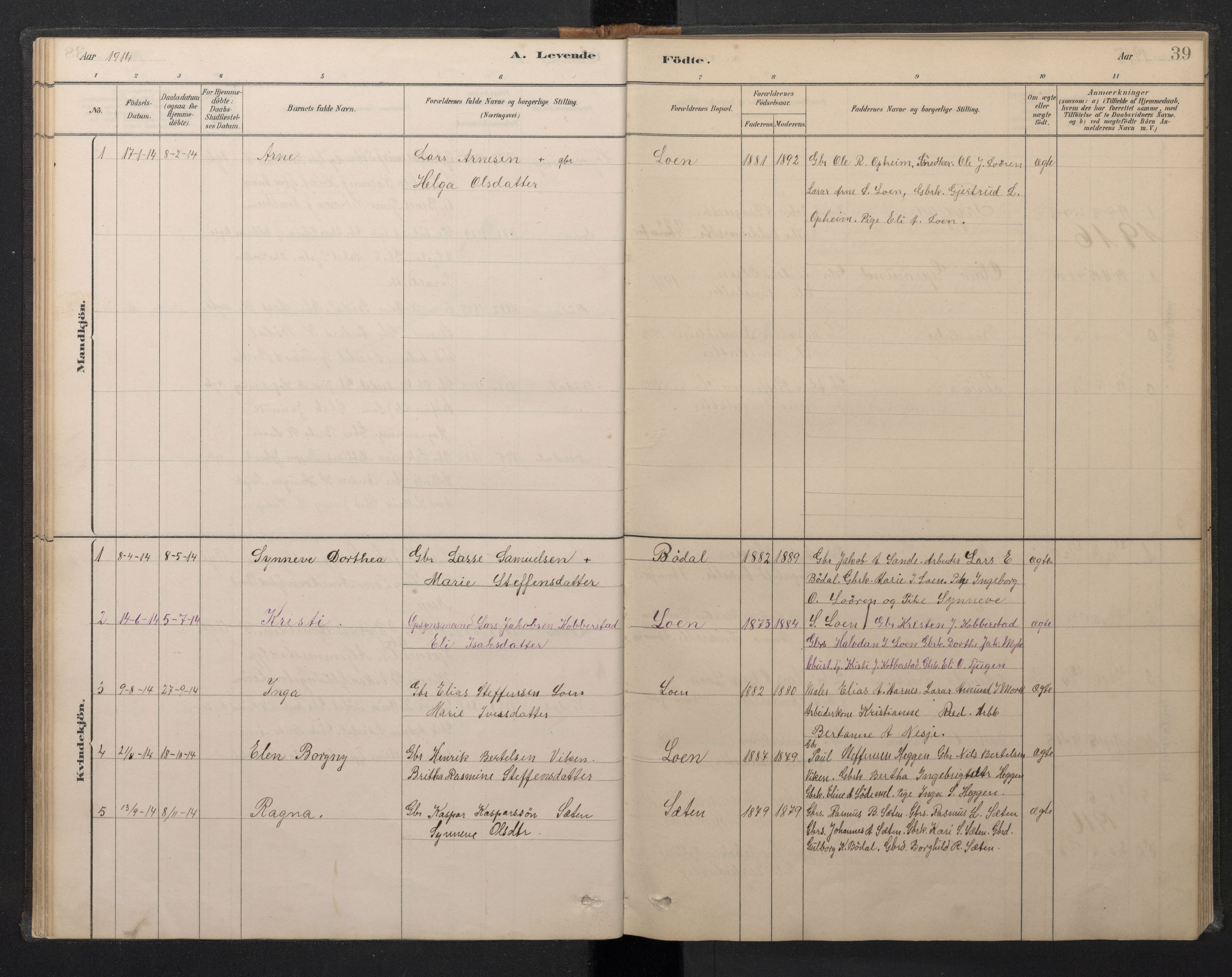 Stryn Sokneprestembete, AV/SAB-A-82501: Parish register (copy) no. B 3, 1881-1918, p. 38b-39a