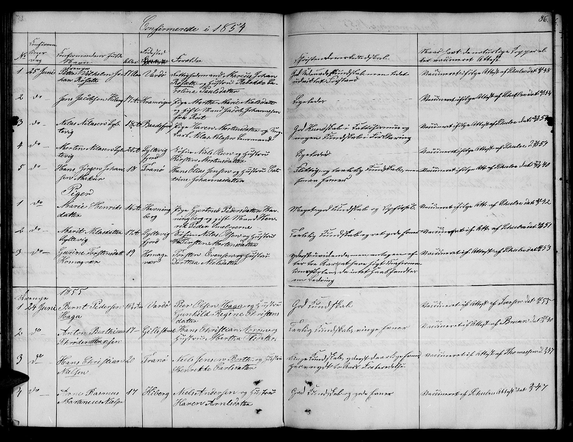 Vardø sokneprestkontor, SATØ/S-1332/H/Hb/L0001klokker: Parish register (copy) no. 1, 1844-1861, p. 86