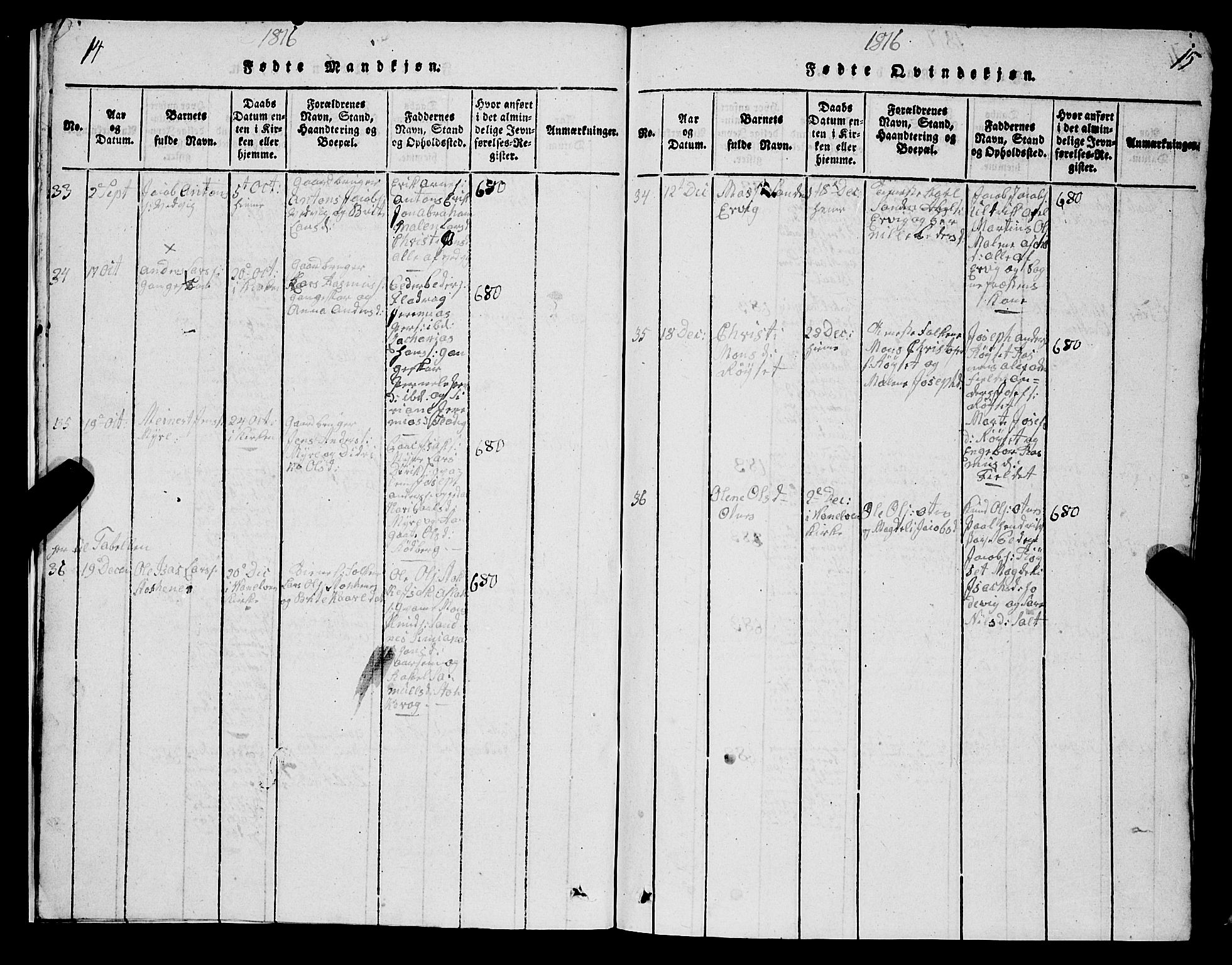 Selje sokneprestembete, AV/SAB-A-99938/H/Ha/Hab/Haba: Parish register (copy) no. A 1, 1816-1828, p. 14-15