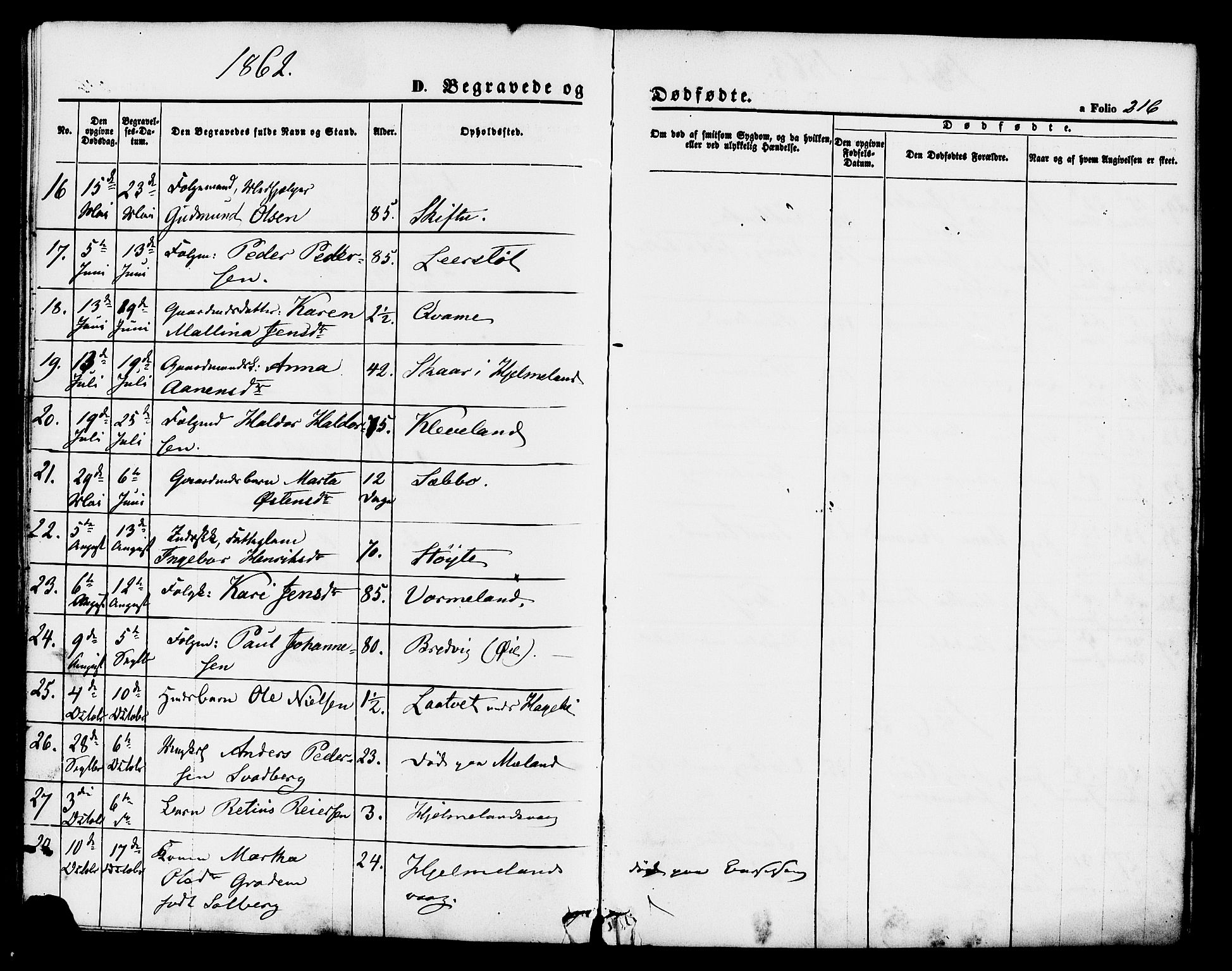 Hjelmeland sokneprestkontor, SAST/A-101843/01/IV/L0011: Parish register (official) no. A 11, 1861-1878, p. 216
