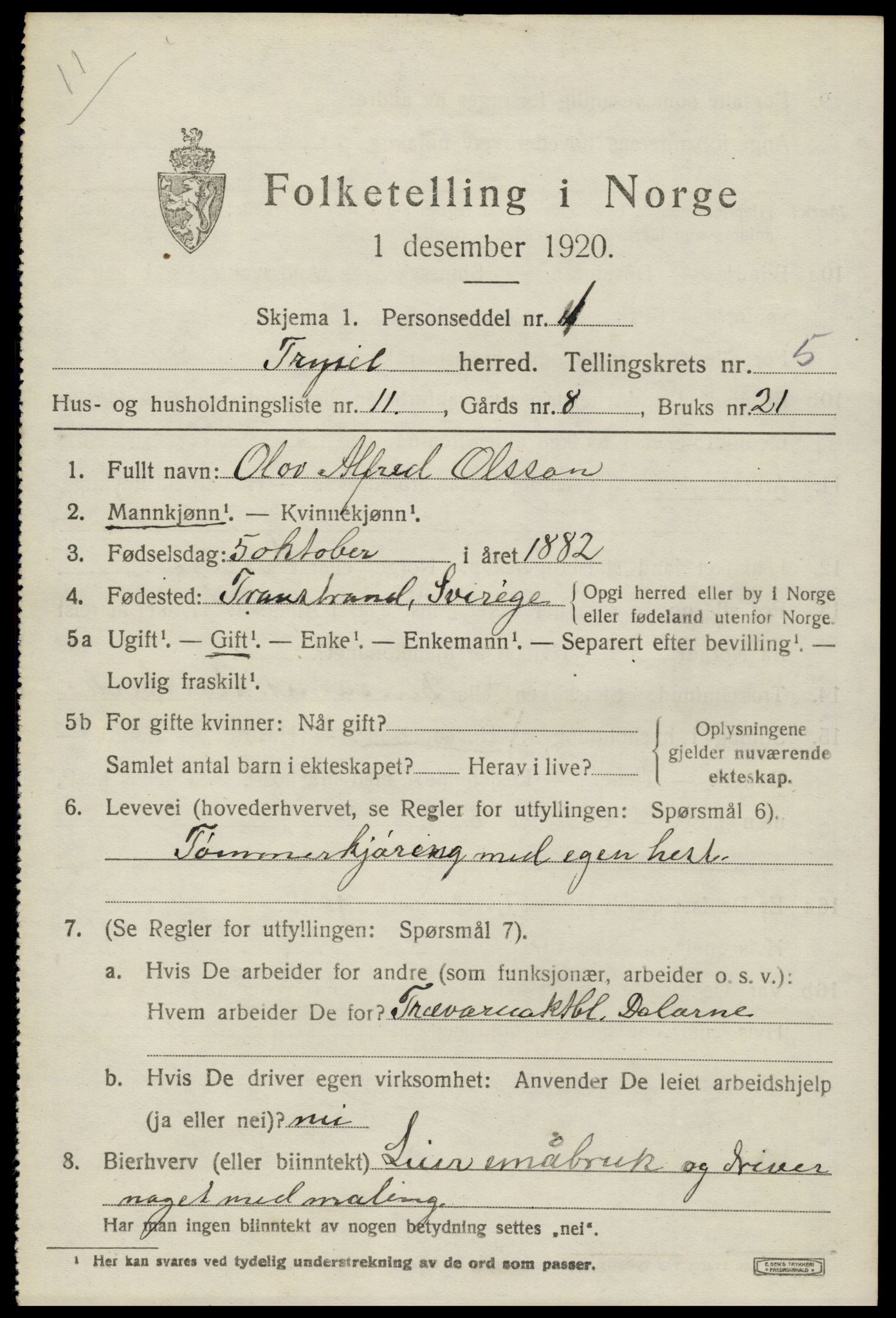 SAH, 1920 census for Trysil, 1920, p. 4415