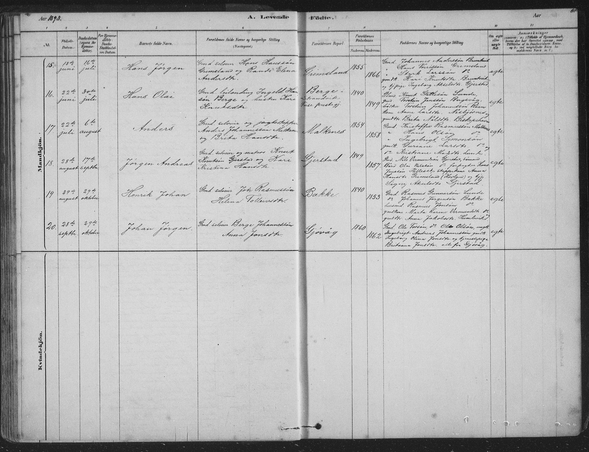 Tysnes sokneprestembete, AV/SAB-A-78601/H/Hab: Parish register (copy) no. B 2, 1878-1918, p. 69