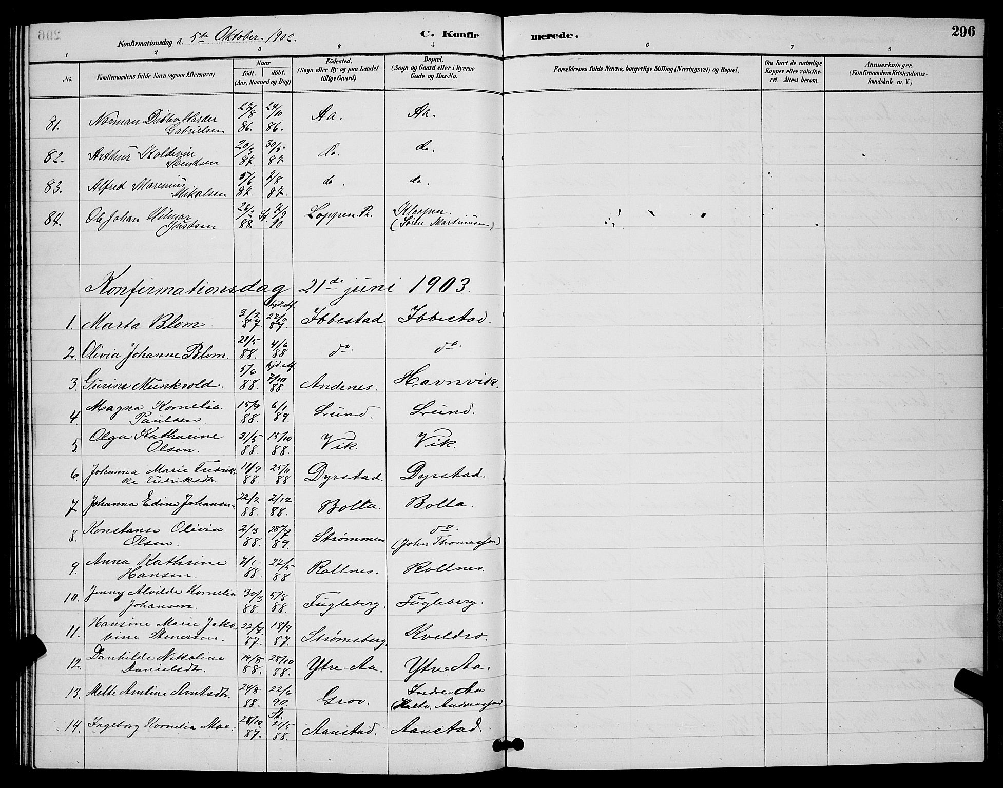 Ibestad sokneprestembete, SATØ/S-0077/H/Ha/Hab/L0008klokker: Parish register (copy) no. 8, 1890-1903, p. 296