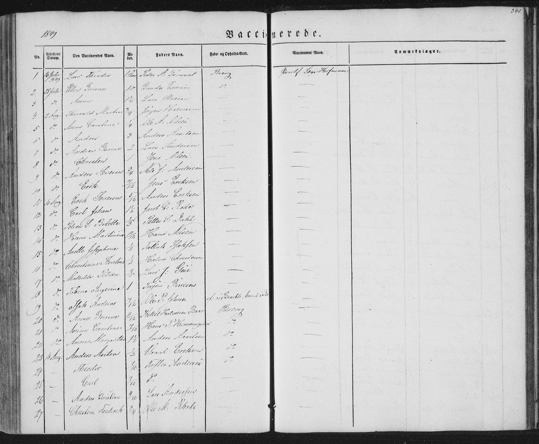Brevik kirkebøker, SAKO/A-255/F/Fa/L0005: Parish register (official) no. 5, 1847-1865, p. 341