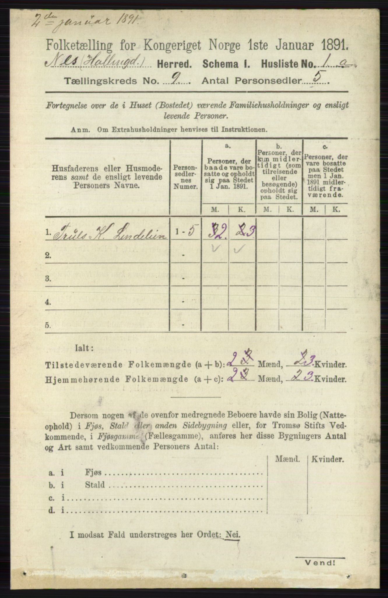 RA, 1891 census for 0616 Nes, 1891, p. 4281