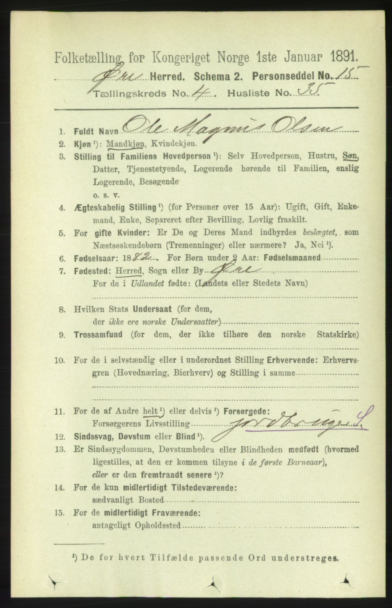 RA, 1891 census for 1558 Øre, 1891, p. 1813