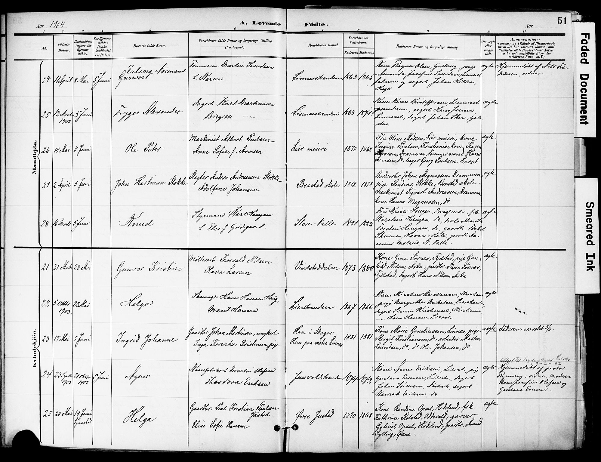 Lier kirkebøker, SAKO/A-230/F/Fa/L0017: Parish register (official) no. I 17, 1901-1908, p. 51
