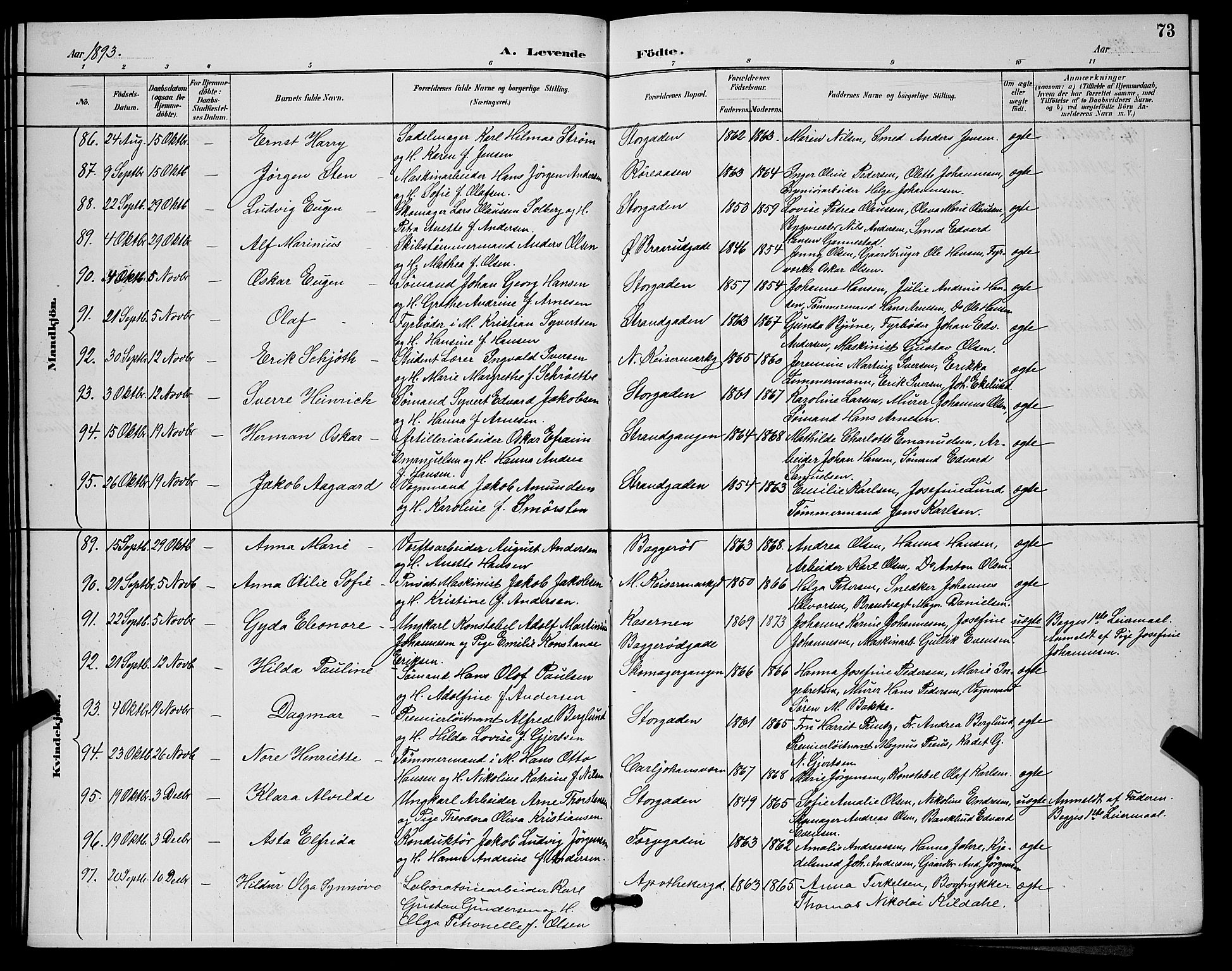 Horten kirkebøker, AV/SAKO-A-348/G/Ga/L0005: Parish register (copy) no. 5, 1888-1895, p. 73