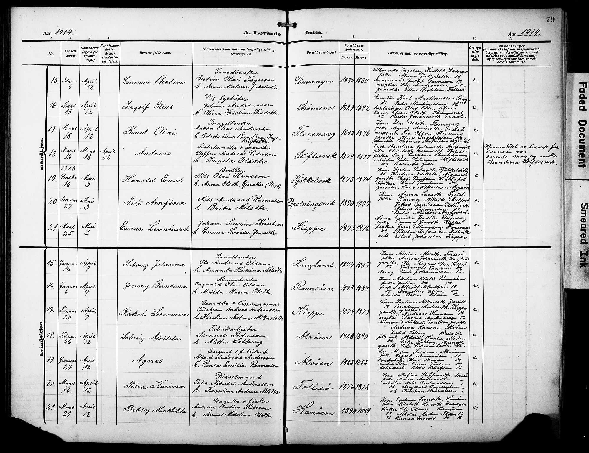 Askøy Sokneprestembete, AV/SAB-A-74101/H/Ha/Hab/Haba/L0011: Parish register (copy) no. A 11, 1908-1931, p. 79