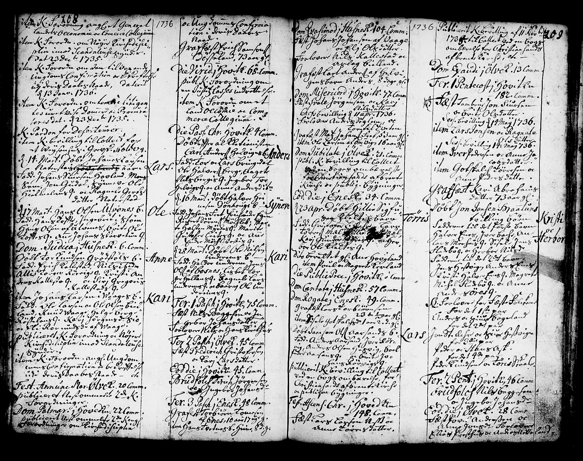 Kvinnherad sokneprestembete, SAB/A-76401/H/Haa: Parish register (official) no. A 2, 1710-1753, p. 208-209