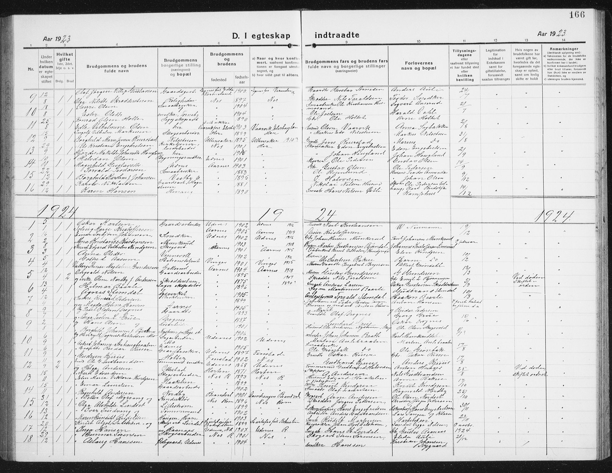 Nes prestekontor Kirkebøker, SAO/A-10410/G/Gc/L0002: Parish register (copy) no. III 2, 1915-1943, p. 166