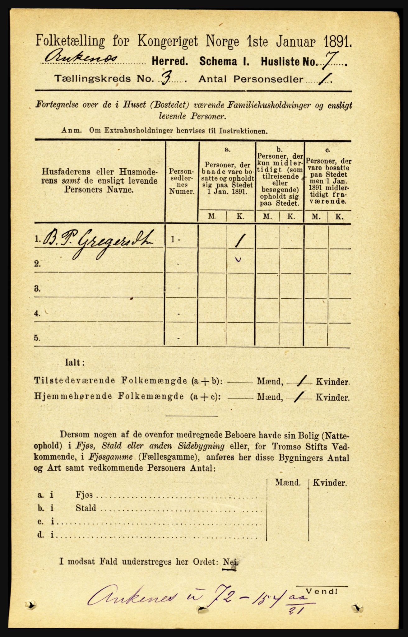 RA, 1891 census for 1855 Ankenes, 1891, p. 1470